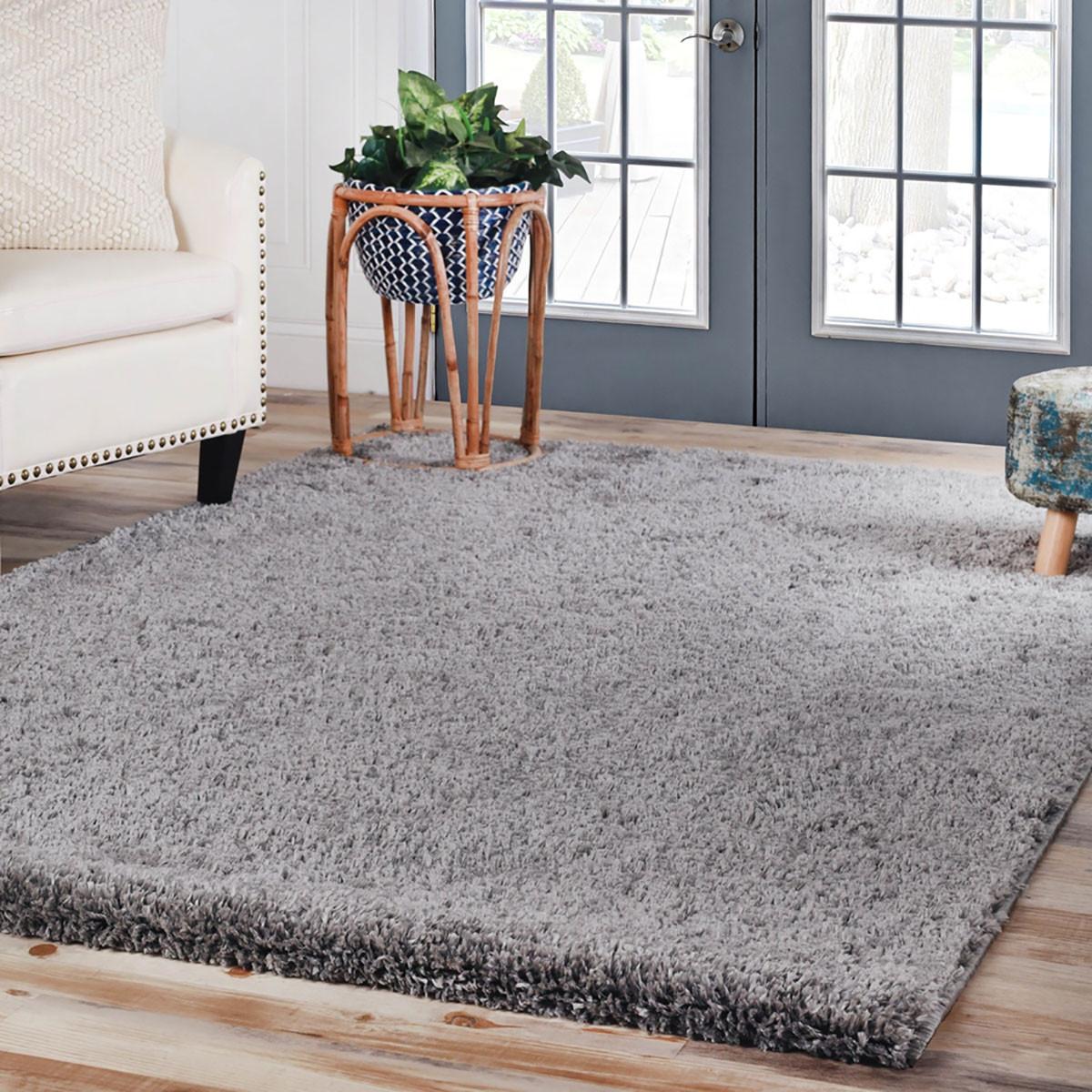 8' X 10' Grey Shag Stain Resistant Area Rug