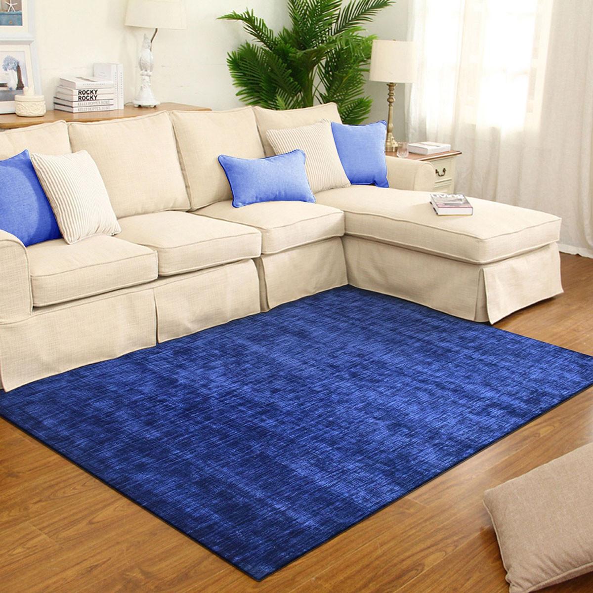 5' X 8' Navy Blue Abstract Handmade Stain Resistant Area Rug