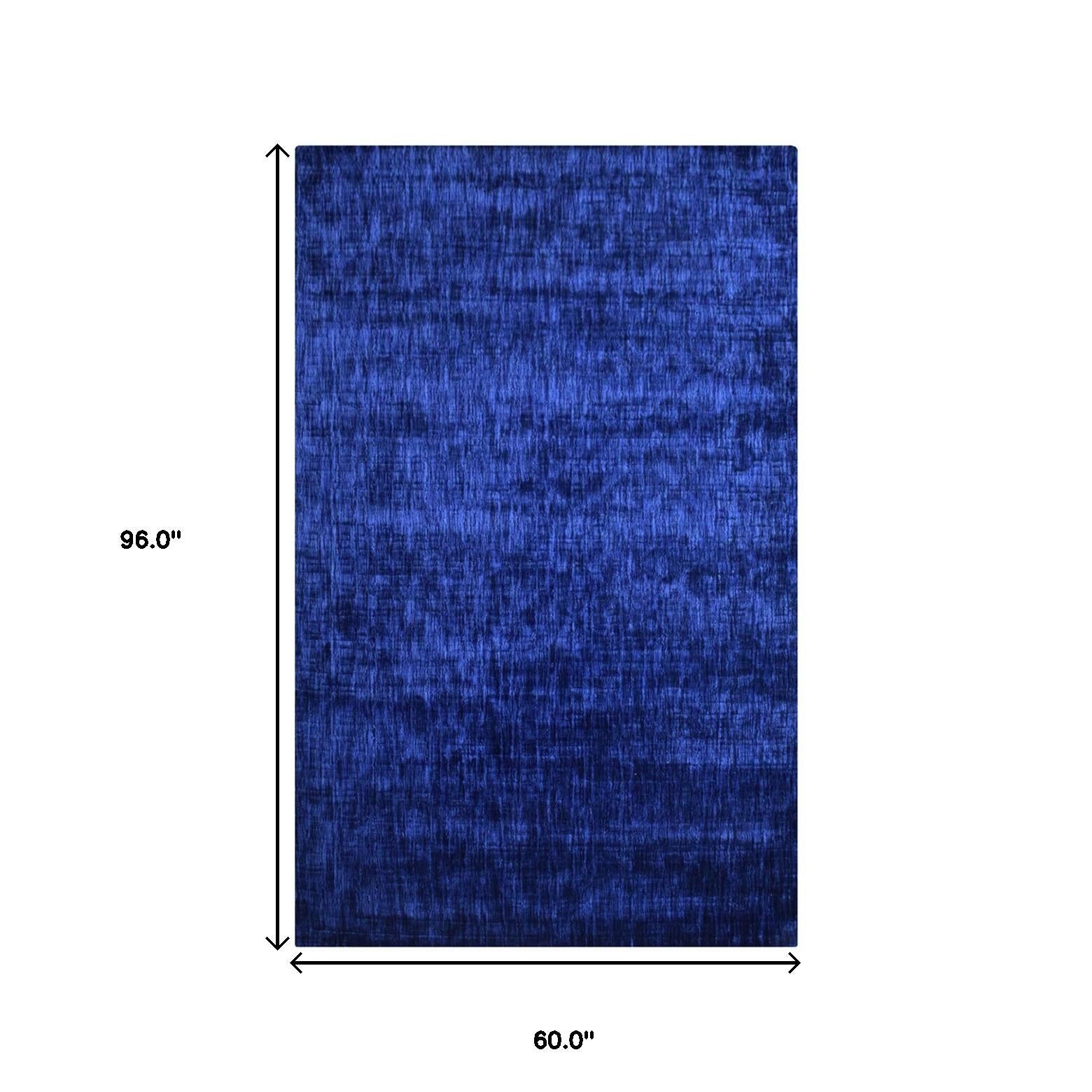 5' X 8' Navy Blue Abstract Handmade Stain Resistant Area Rug