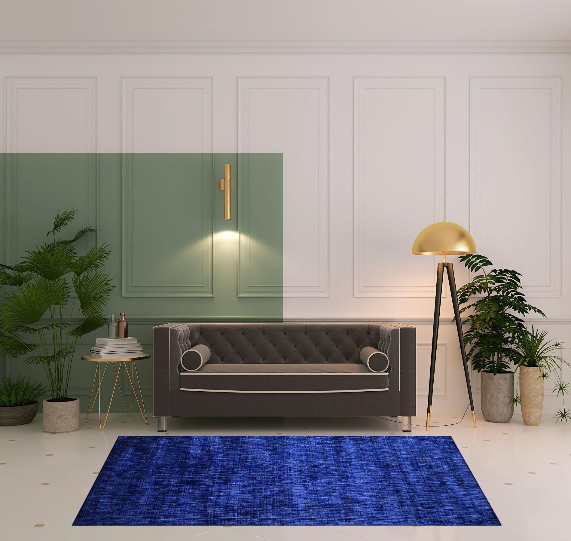 5' X 8' Navy Blue Abstract Handmade Stain Resistant Area Rug