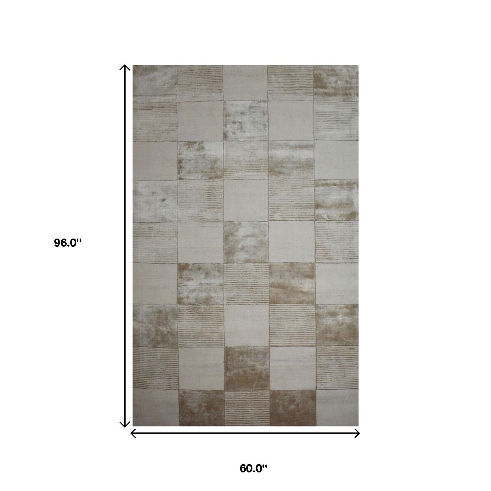 5' X 8' Beige Geometric Hand Woven Stain Resistant Area Rug