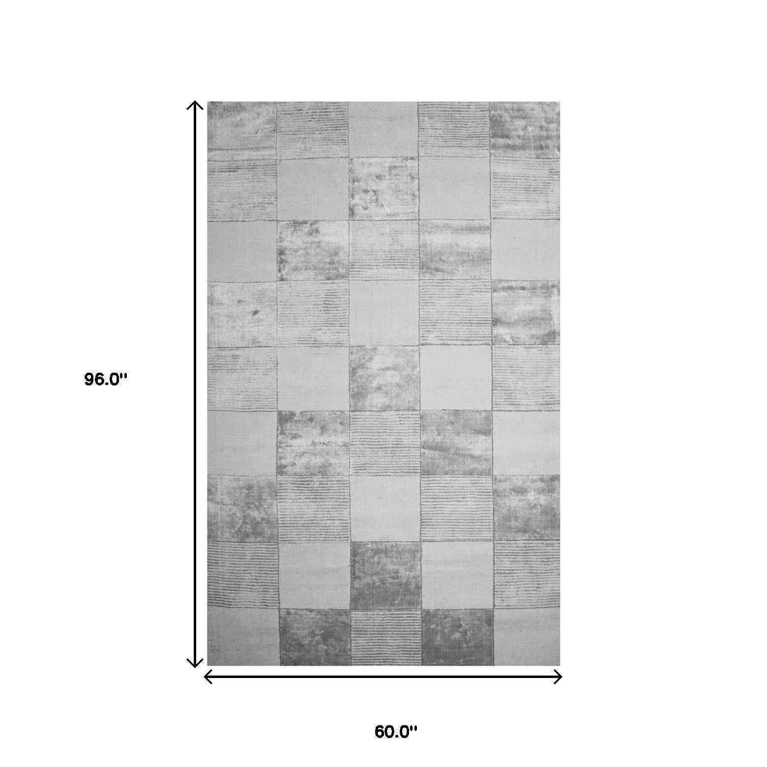 5' X 8' Grey Geometric Hand Woven Stain Resistant Area Rug