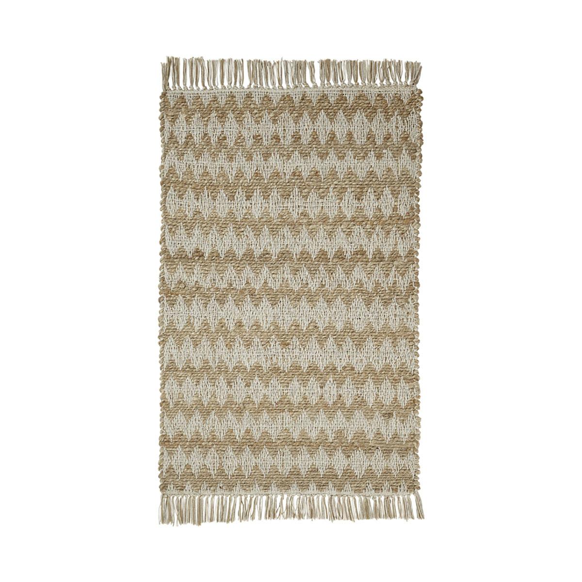 2' X 3' Cream Chevron Hand Woven Stain Resistant Area Rug With Fringe