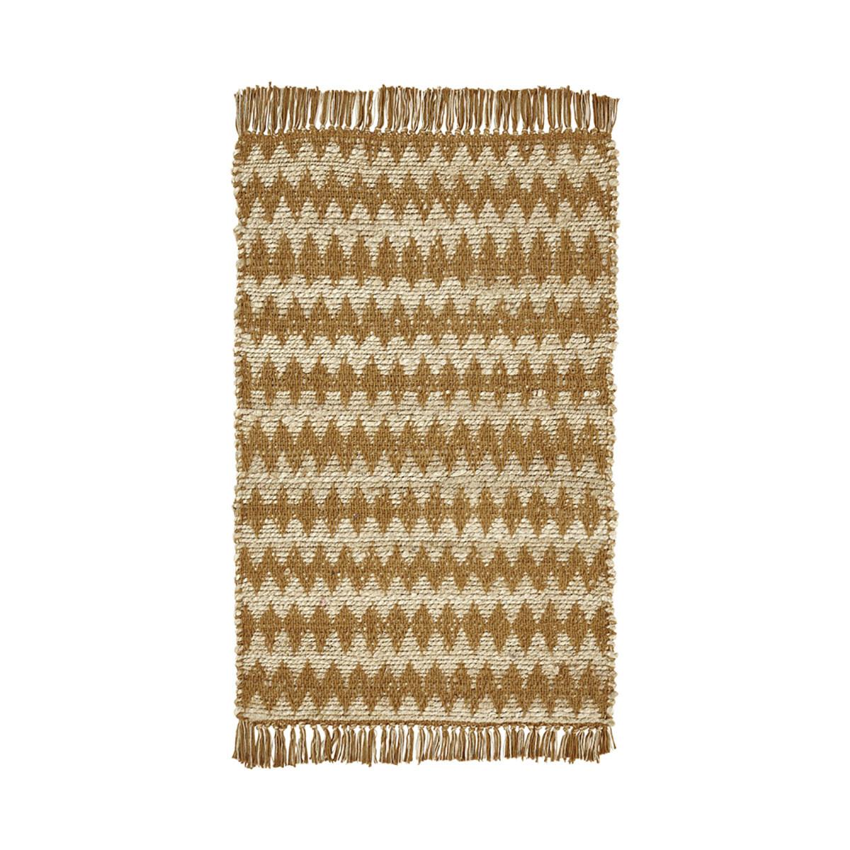 2' X 3' Gold Chevron Hand Woven Stain Resistant Area Rug With Fringe