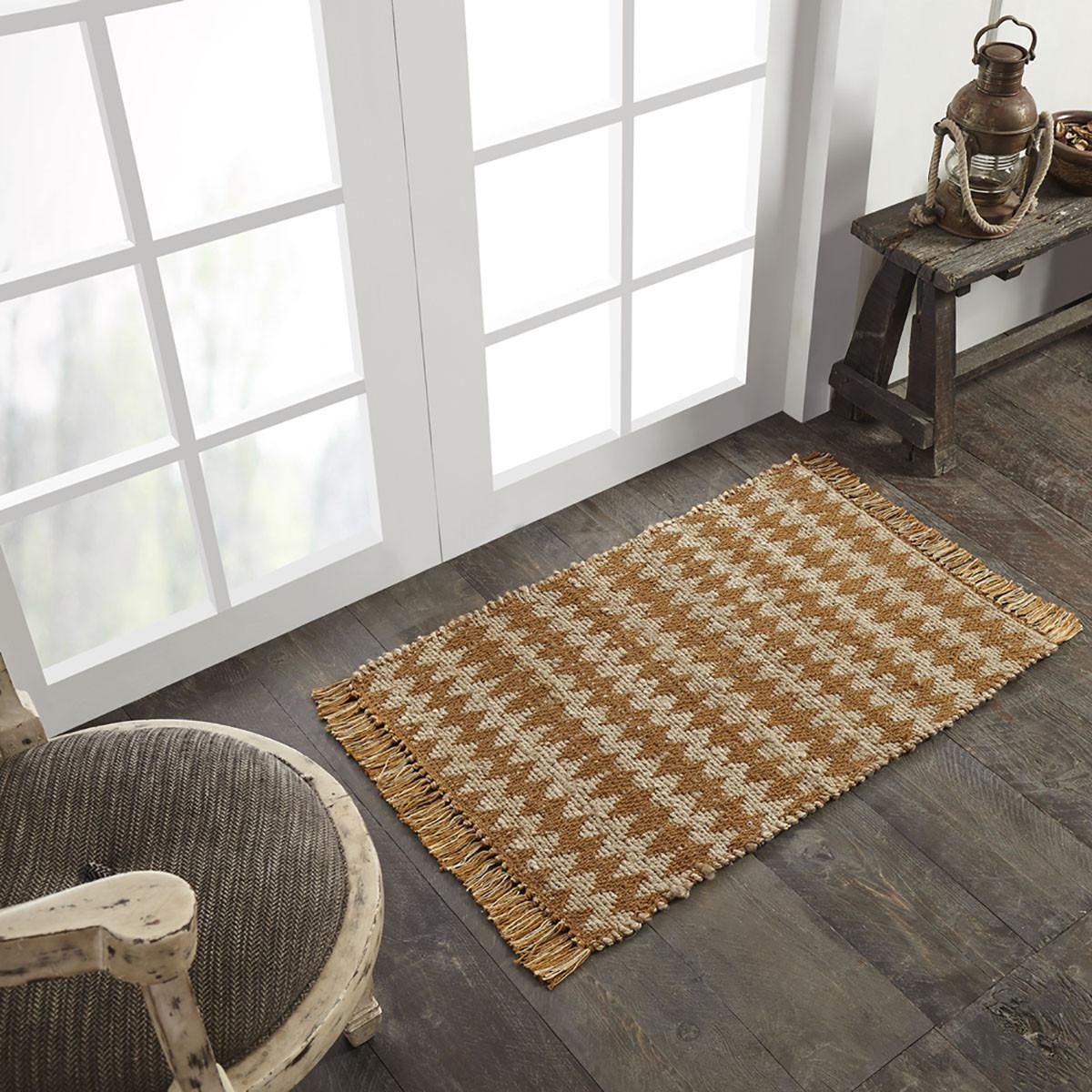 2' X 3' Gold Chevron Hand Woven Stain Resistant Area Rug With Fringe