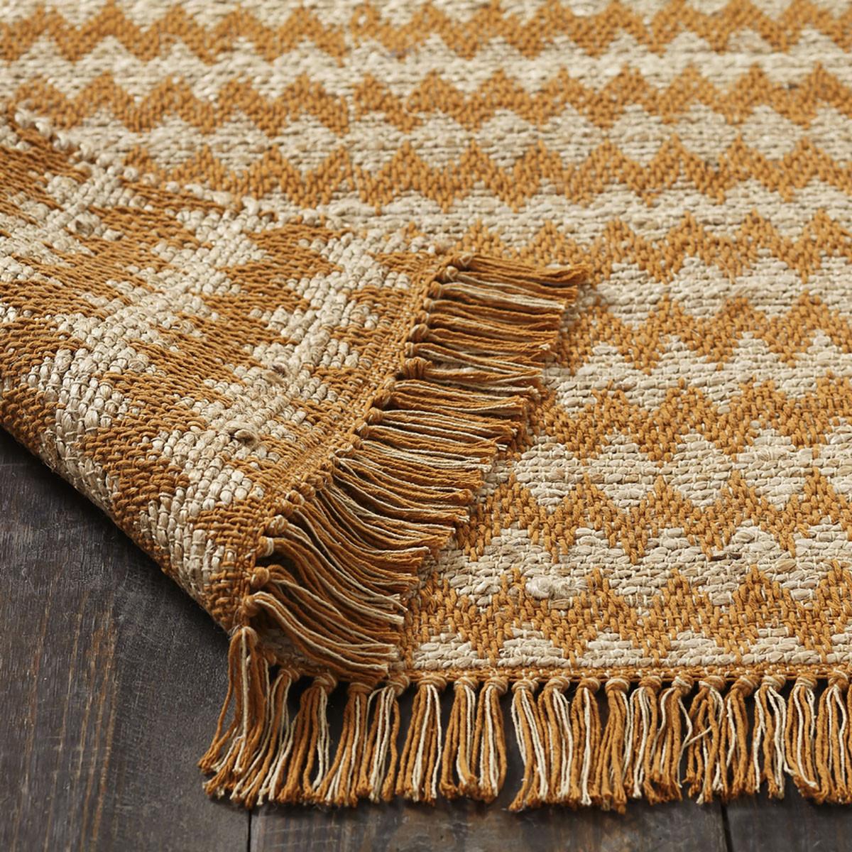 2' X 3' Gold Chevron Hand Woven Stain Resistant Area Rug With Fringe