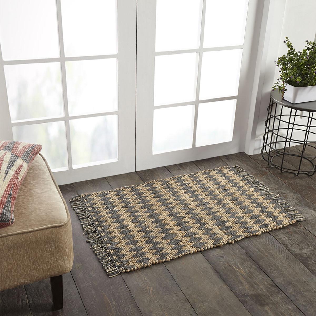 2' X 3' Grey Chevron Hand Woven Stain Resistant Area Rug With Fringe