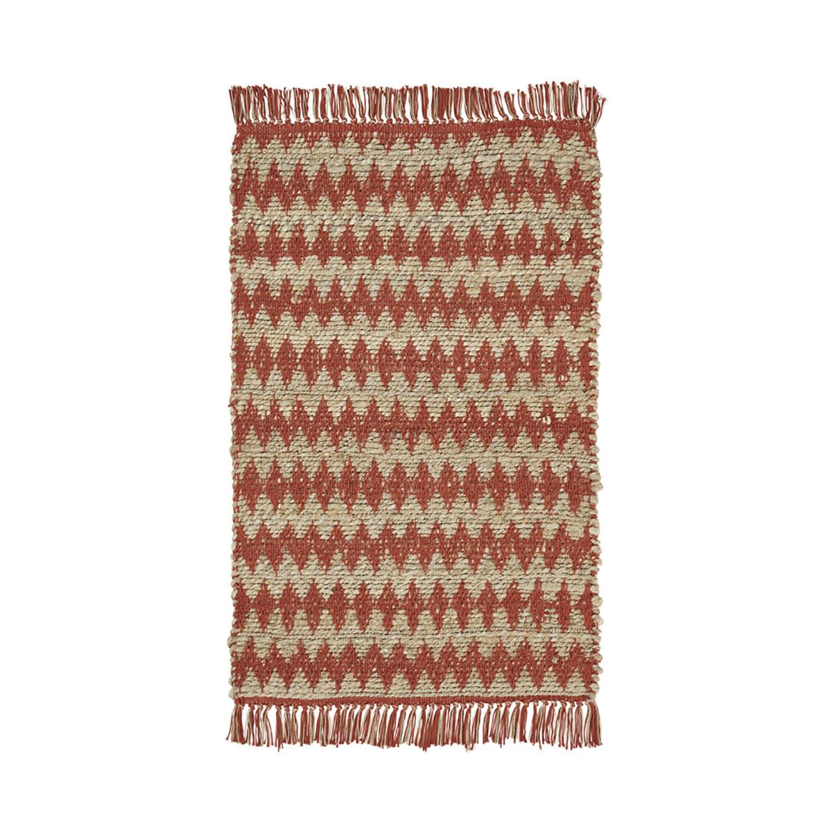 2' X 3' Terracotta Chevron Hand Woven Stain Resistant Area Rug With Fringe