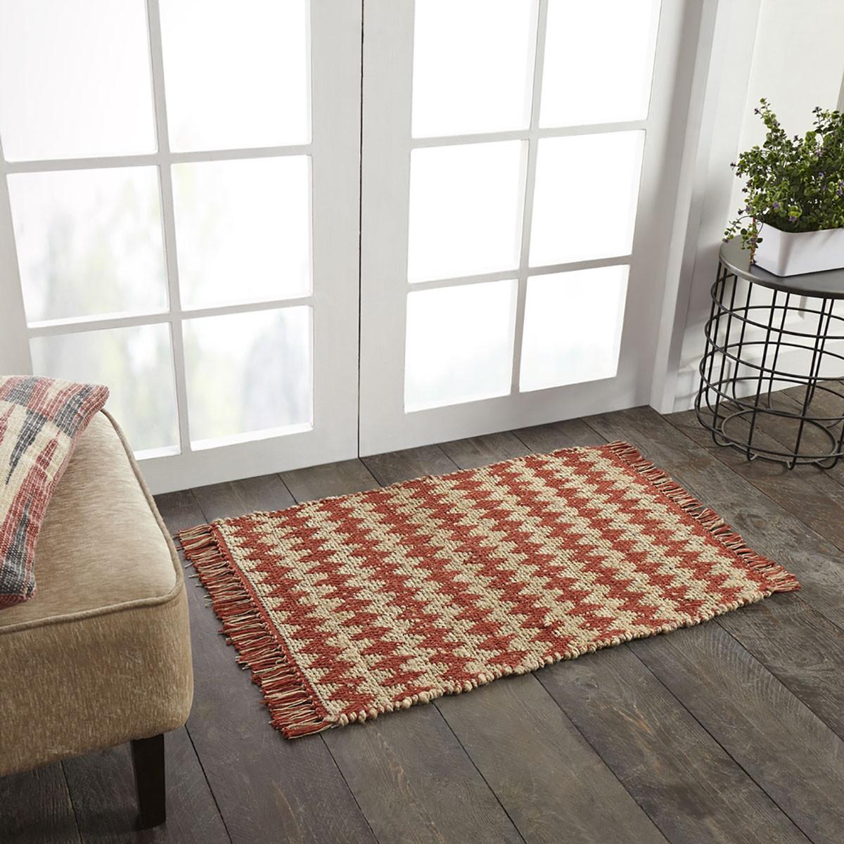 2' X 3' Terracotta Chevron Hand Woven Stain Resistant Area Rug With Fringe