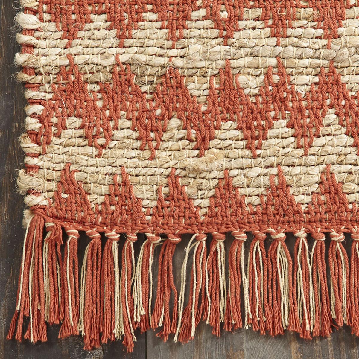 2' X 3' Terracotta Chevron Hand Woven Stain Resistant Area Rug With Fringe