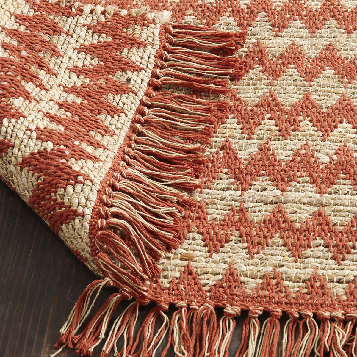 2' X 3' Terracotta Chevron Hand Woven Stain Resistant Area Rug With Fringe