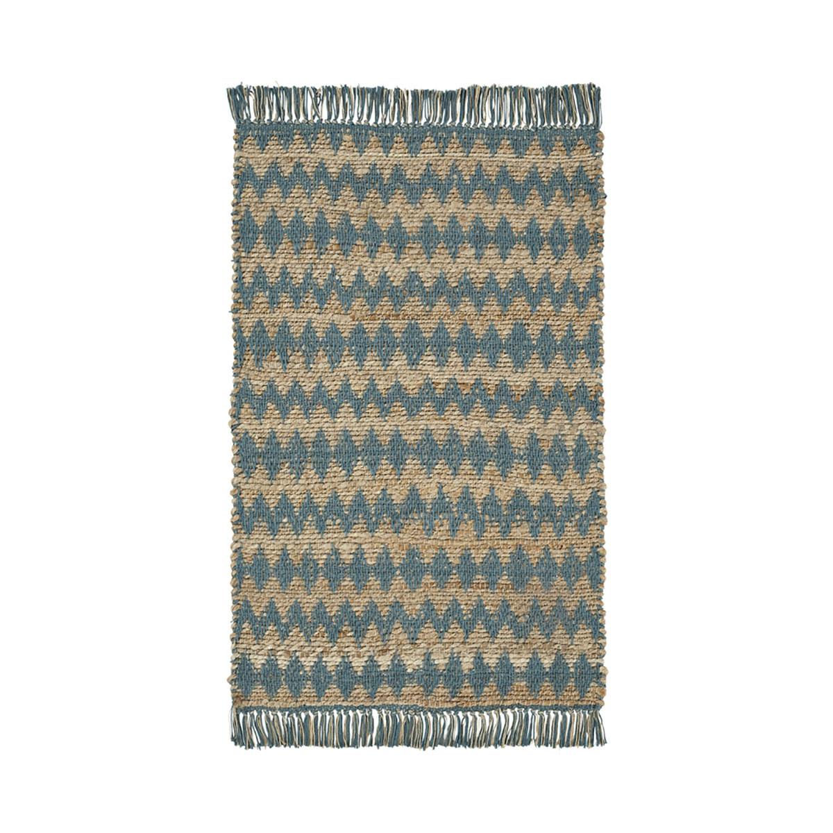 2' X 3' Teal Chevron Hand Woven Stain Resistant Area Rug With Fringe