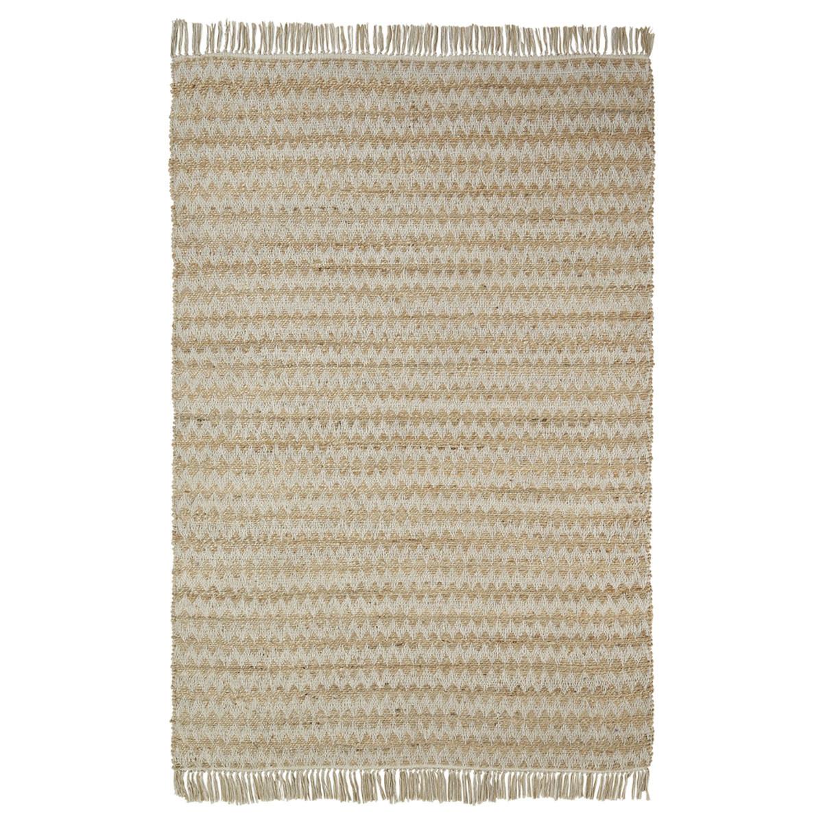5' X 8' Cream Chevron Hand Woven Stain Resistant Area Rug With Fringe Default Title