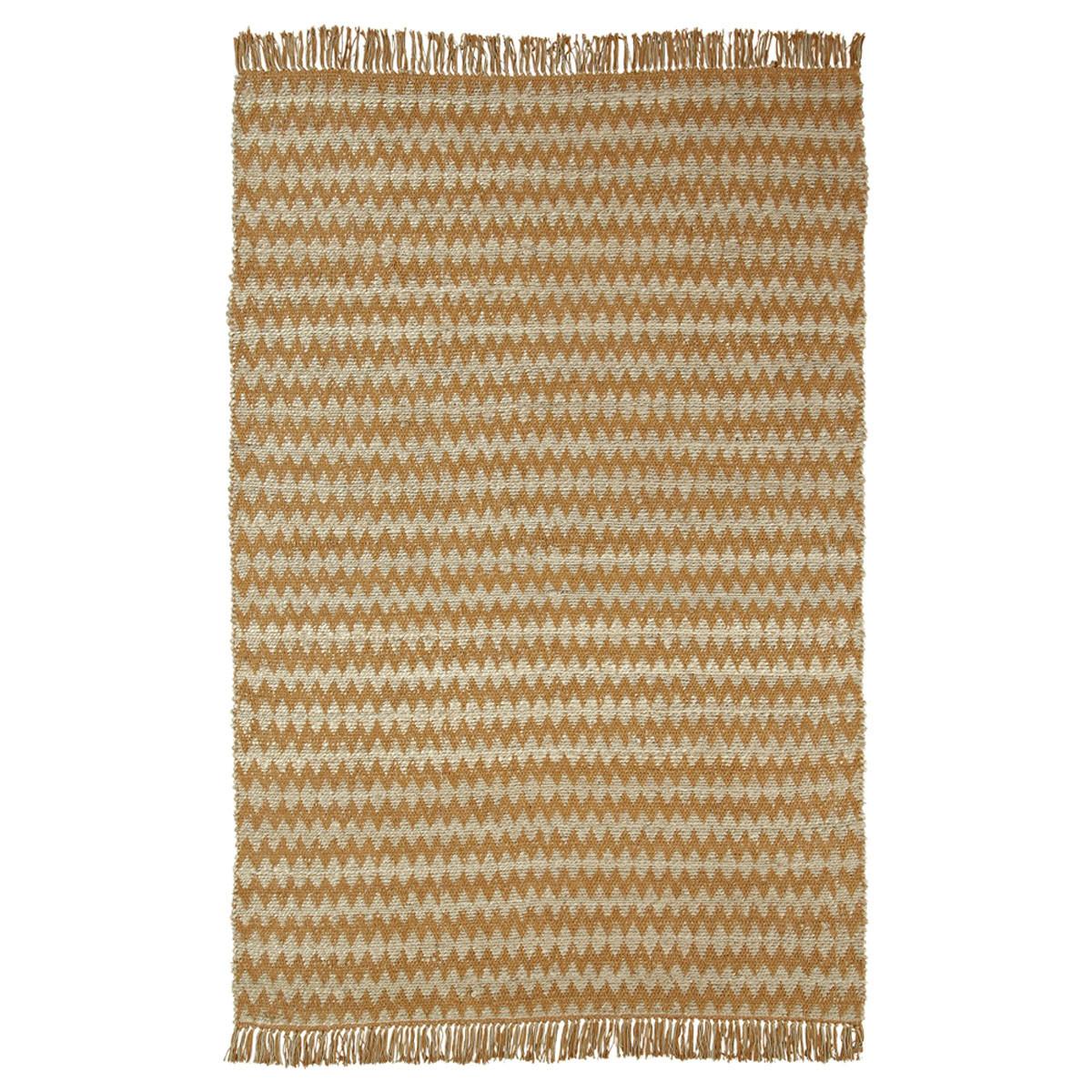 5' X 8' Gold Chevron Hand Woven Stain Resistant Area Rug With Fringe