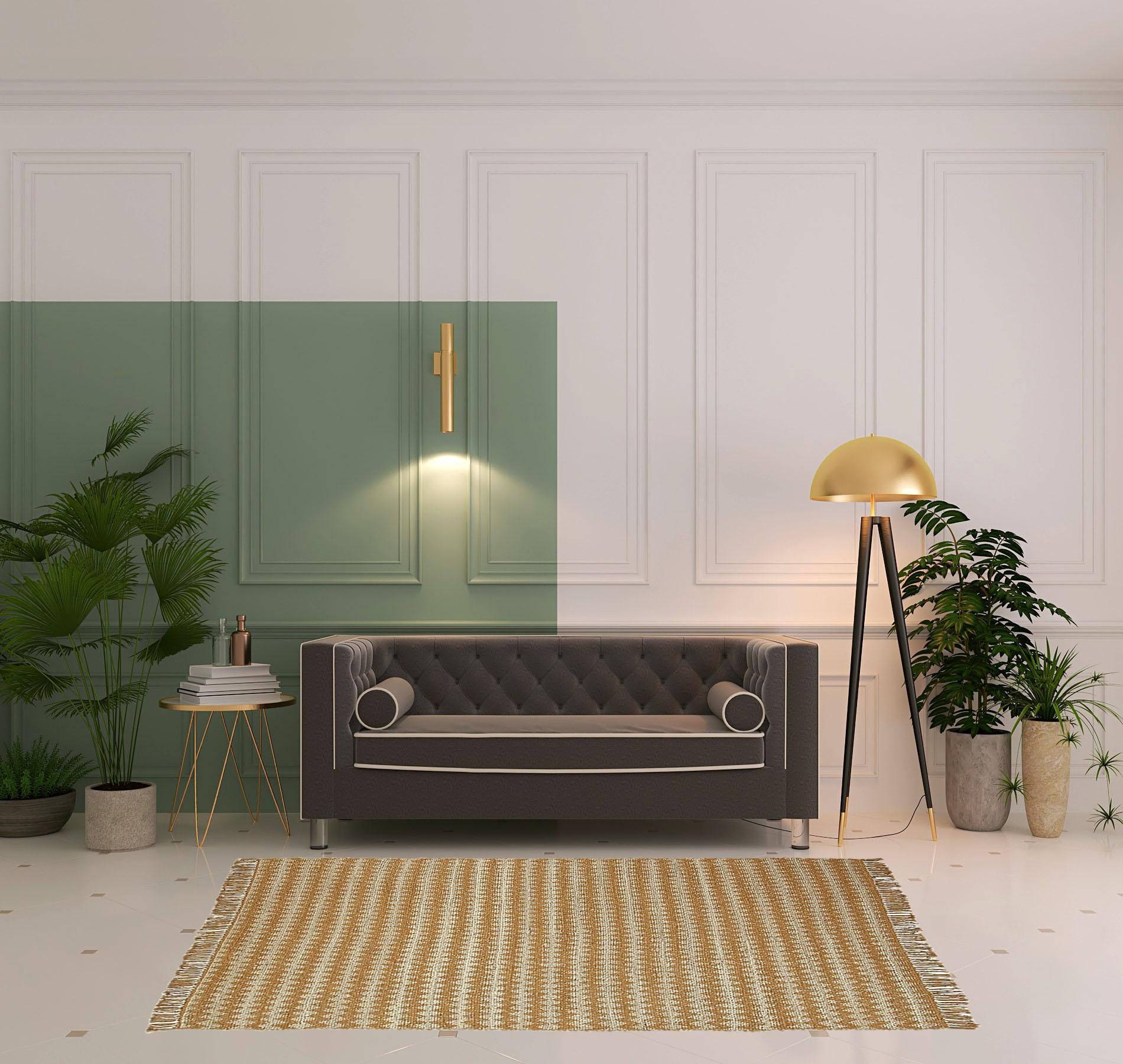 5' X 8' Gold Chevron Hand Woven Stain Resistant Area Rug With Fringe Default Title