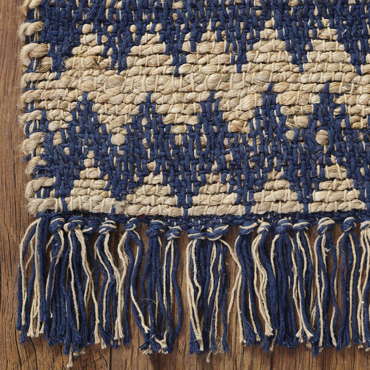 5' X 8' Navy Peony Chevron Hand Woven Stain Resistant Area Rug With Fringe