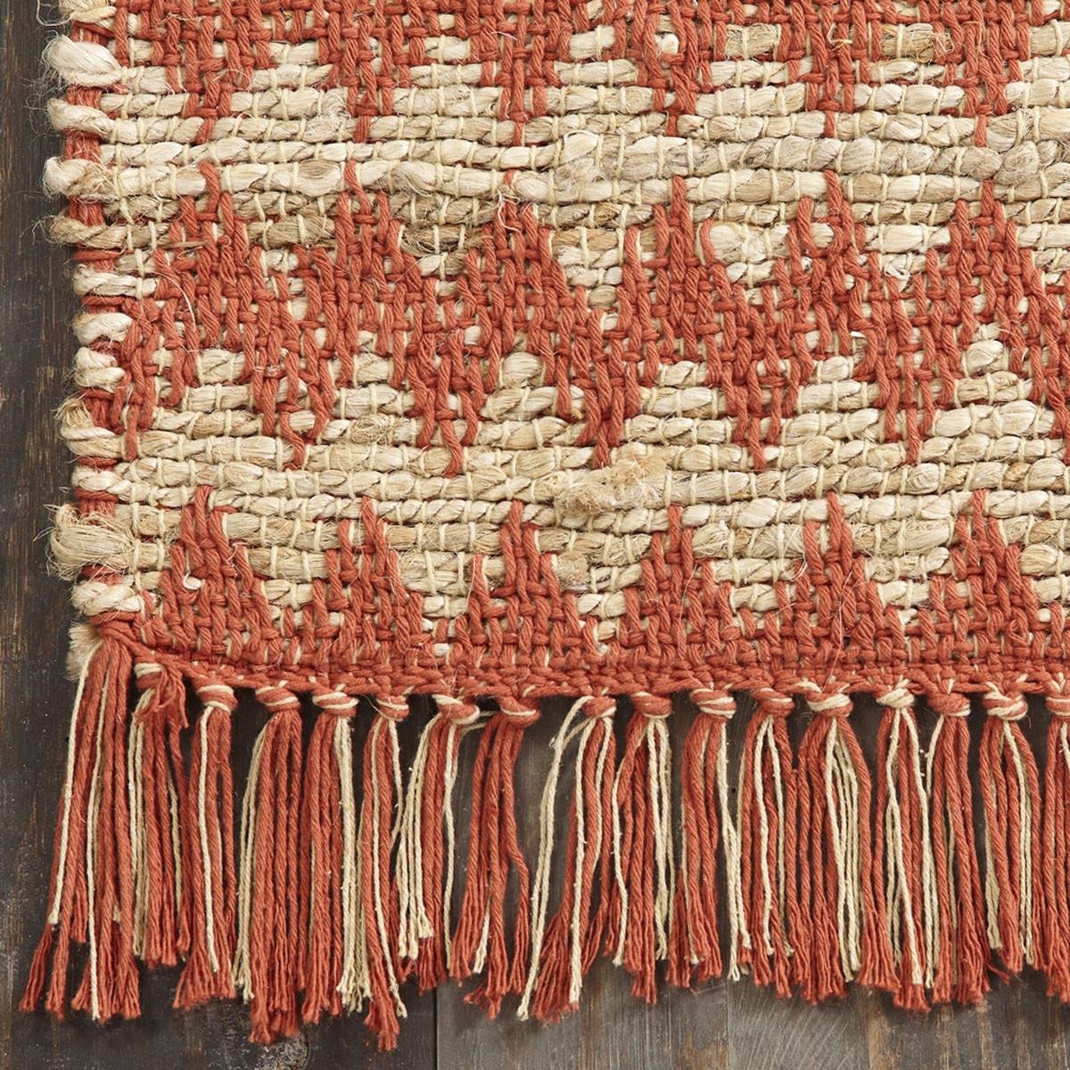 5' X 8' Terracotta Chevron Hand Woven Stain Resistant Area Rug With Fringe