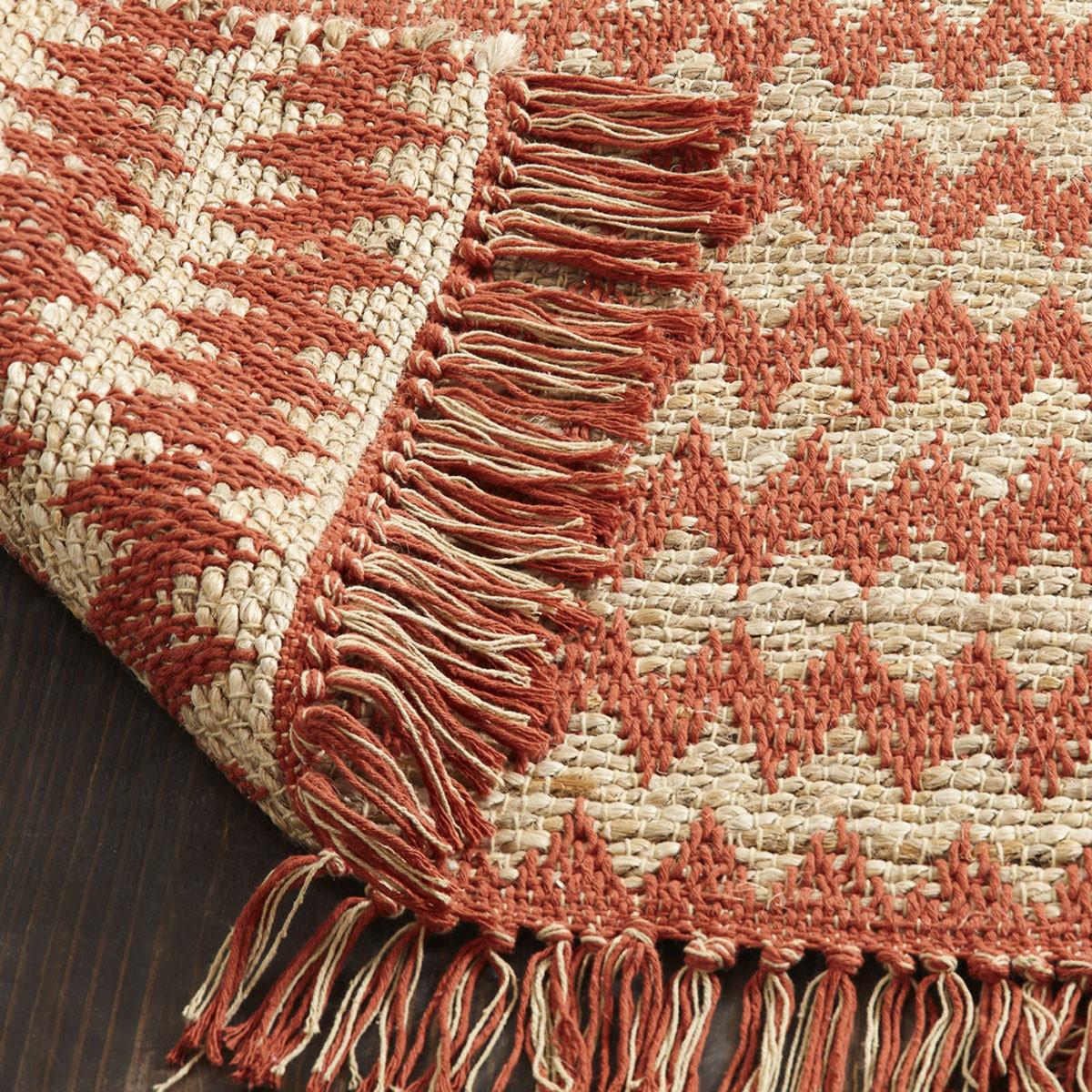 5' X 8' Terracotta Chevron Hand Woven Stain Resistant Area Rug With Fringe