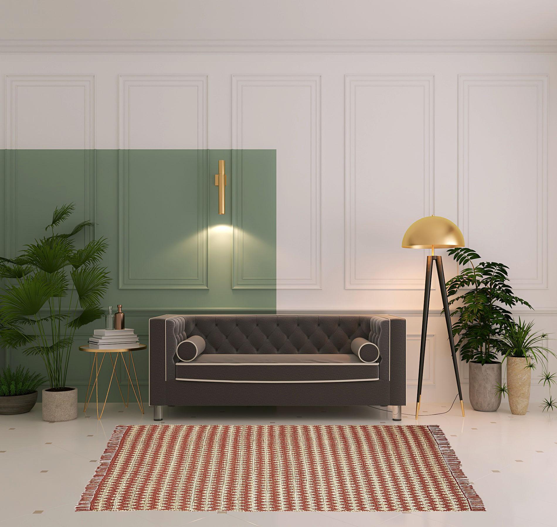 5' X 8' Terracotta Chevron Hand Woven Stain Resistant Area Rug With Fringe