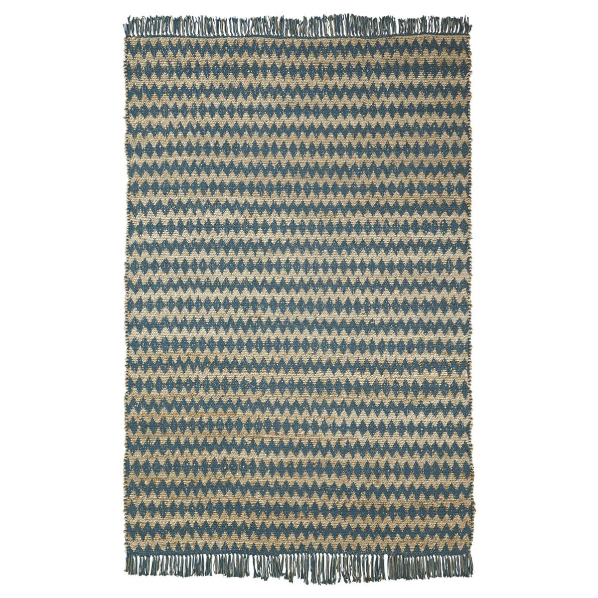 5' X 8' Teal Chevron Hand Woven Stain Resistant Area Rug With Fringe