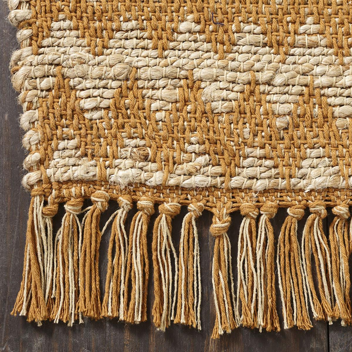 8' X 10' Gold Chevron Hand Woven Stain Resistant Area Rug With Fringe