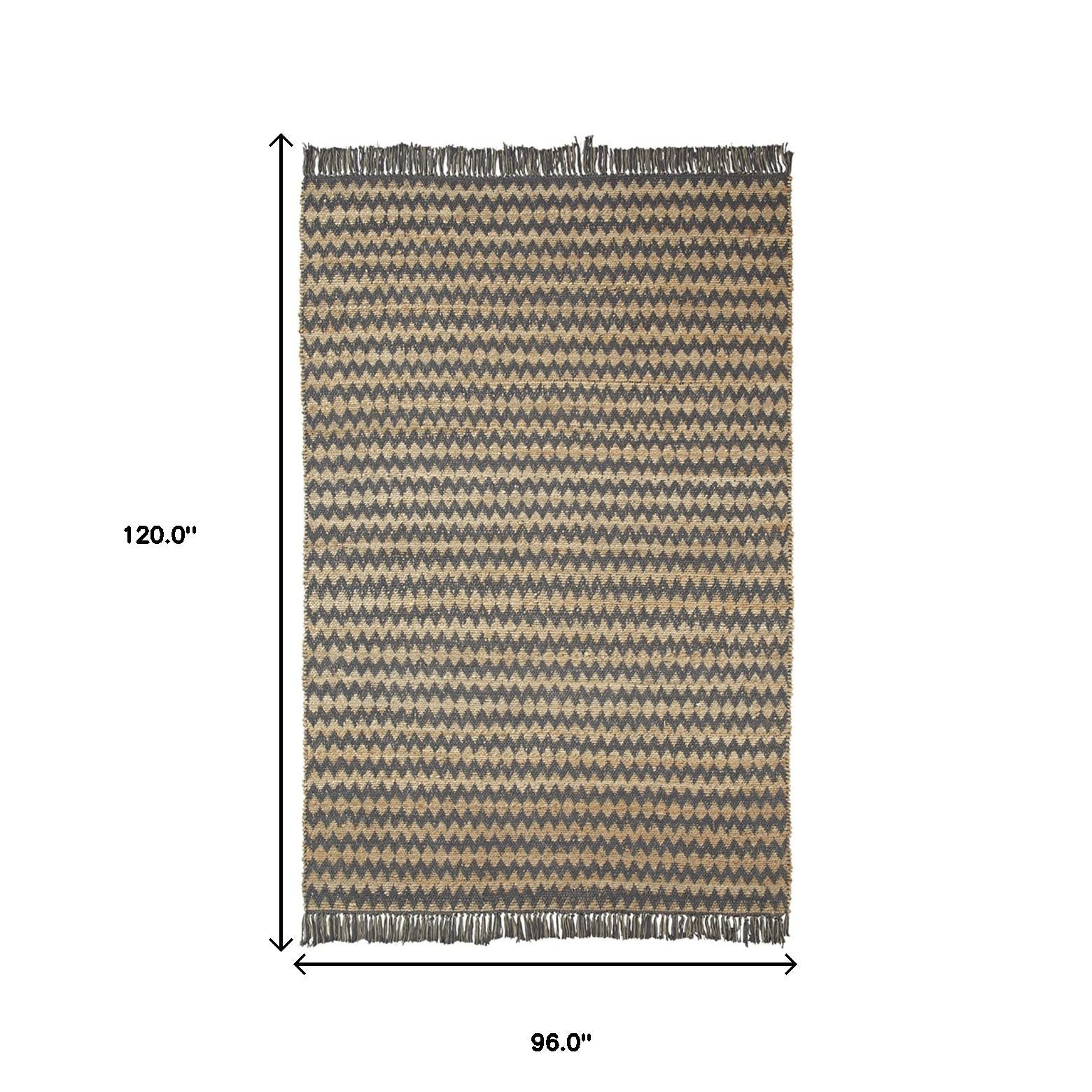 8' X 10' Grey Chevron Hand Woven Stain Resistant Area Rug With Fringe Default Title