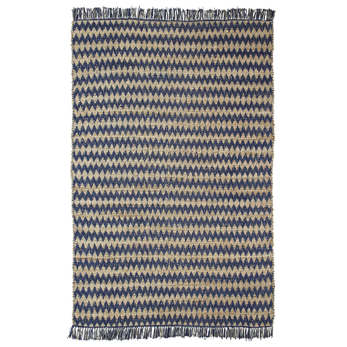 8' X 10' Navy Peony Chevron Hand Woven Stain Resistant Area Rug With Fringe Default Title