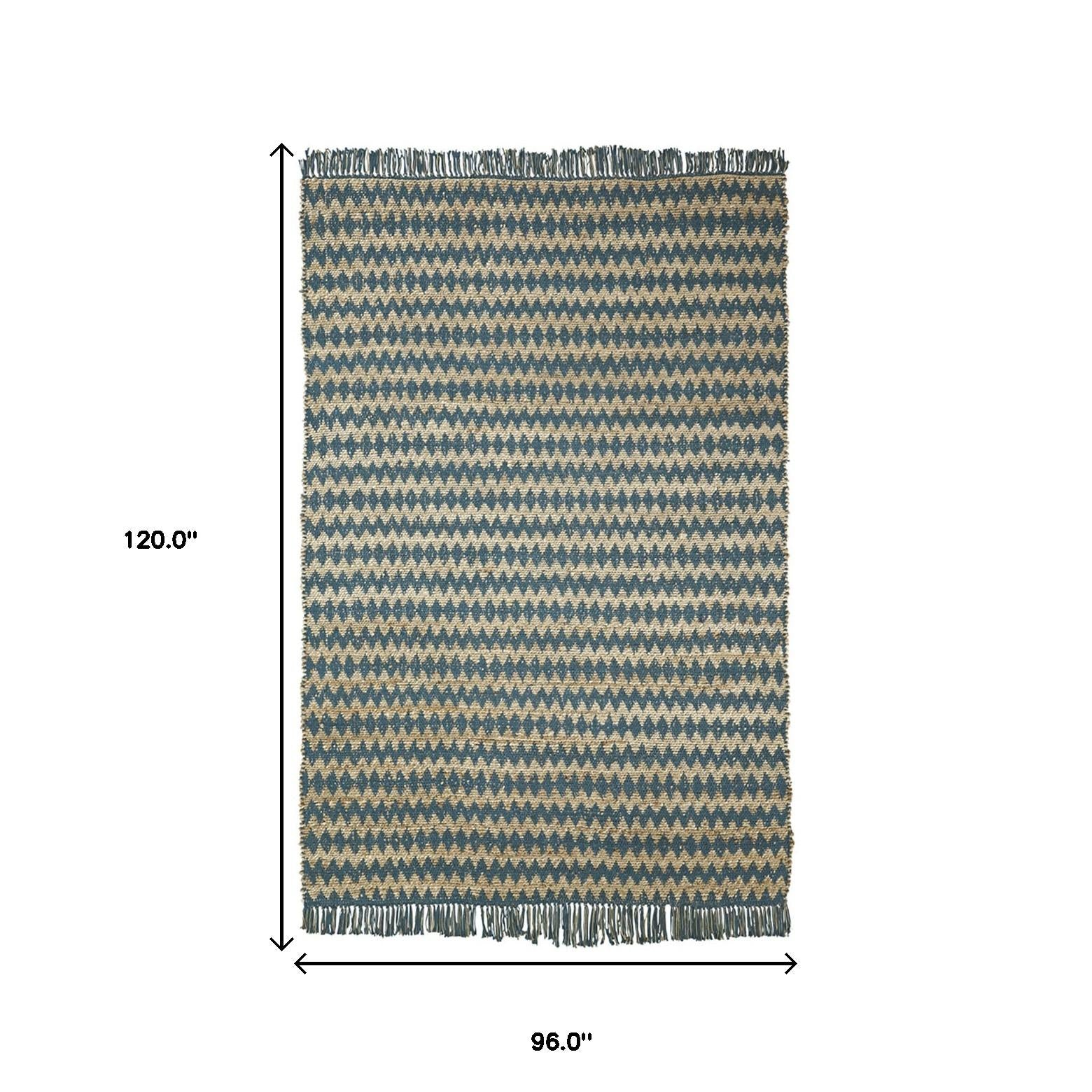 8' X 10' Teal Chevron Hand Woven Stain Resistant Area Rug With Fringe Default Title