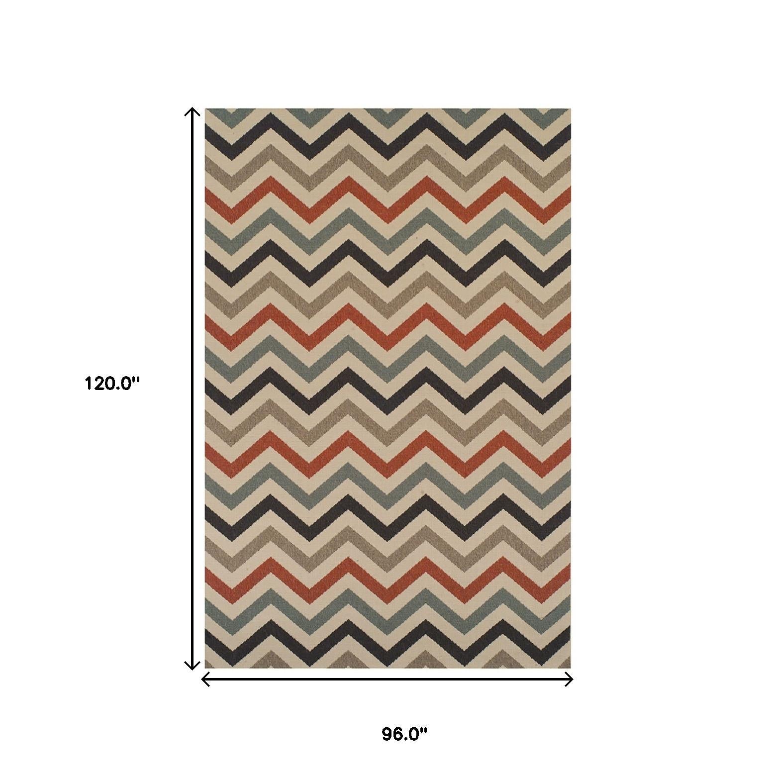 8' X 10' Stone Chevron Power Loom Stain Resistant Area Rug With Fringe