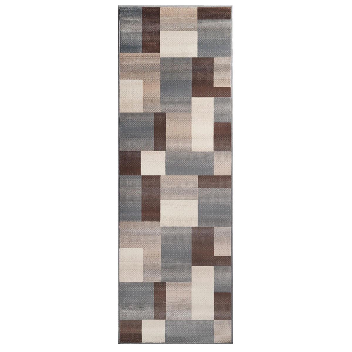 12' Grey Patchwork Stain Resistant Runner Rug