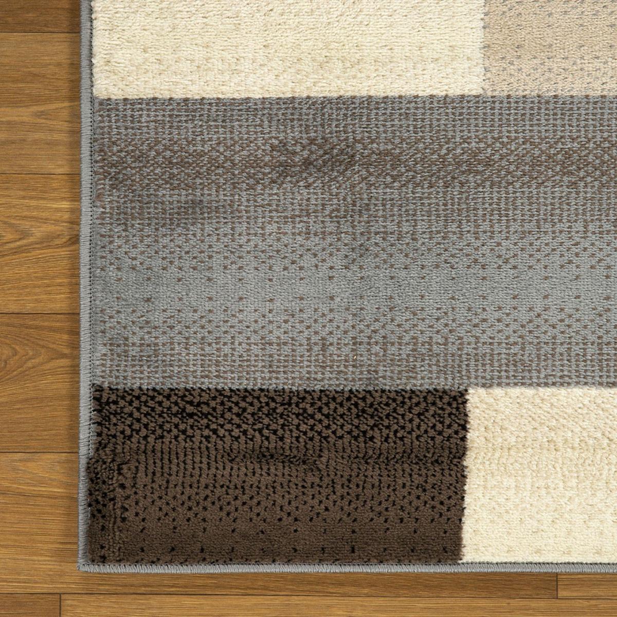 8' Grey-Brown Patchwork Power Loom Stain Resistant Runner Rug