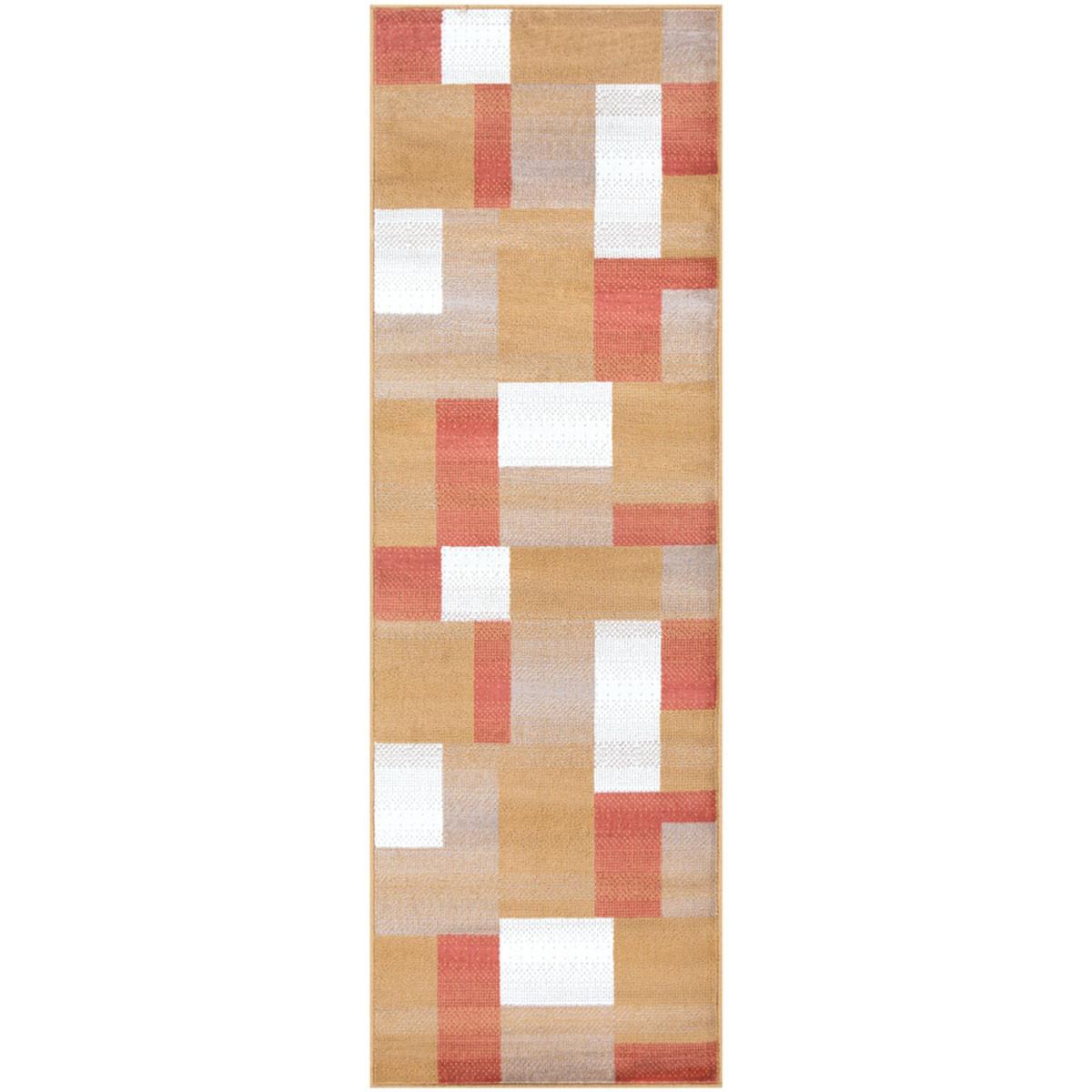 8' Terra Cotta Patchwork Power Loom Stain Resistant Runner Rug Default Title