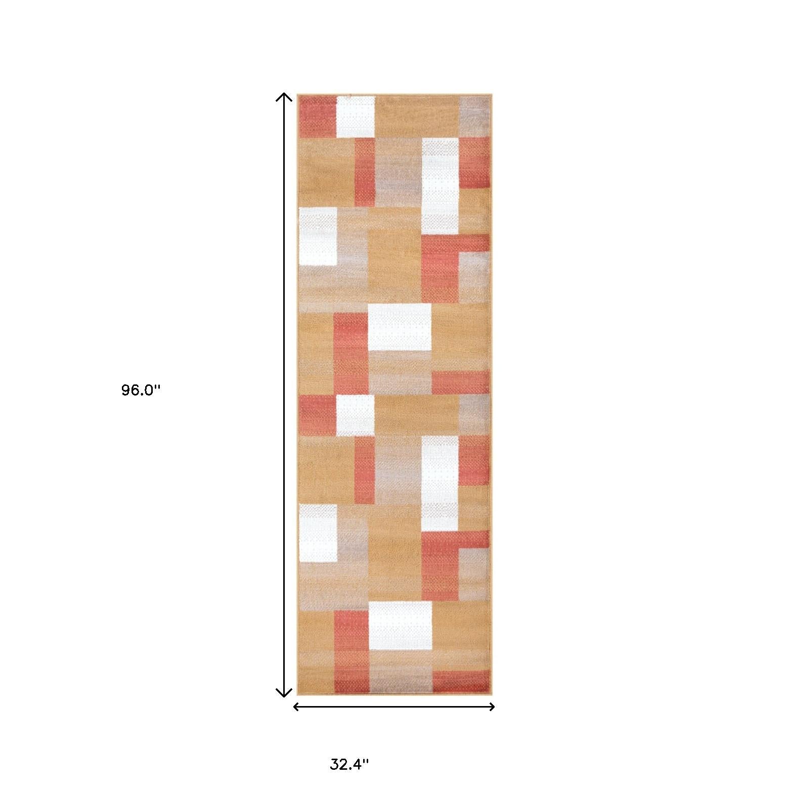 8' Terra Cotta Patchwork Power Loom Stain Resistant Runner Rug