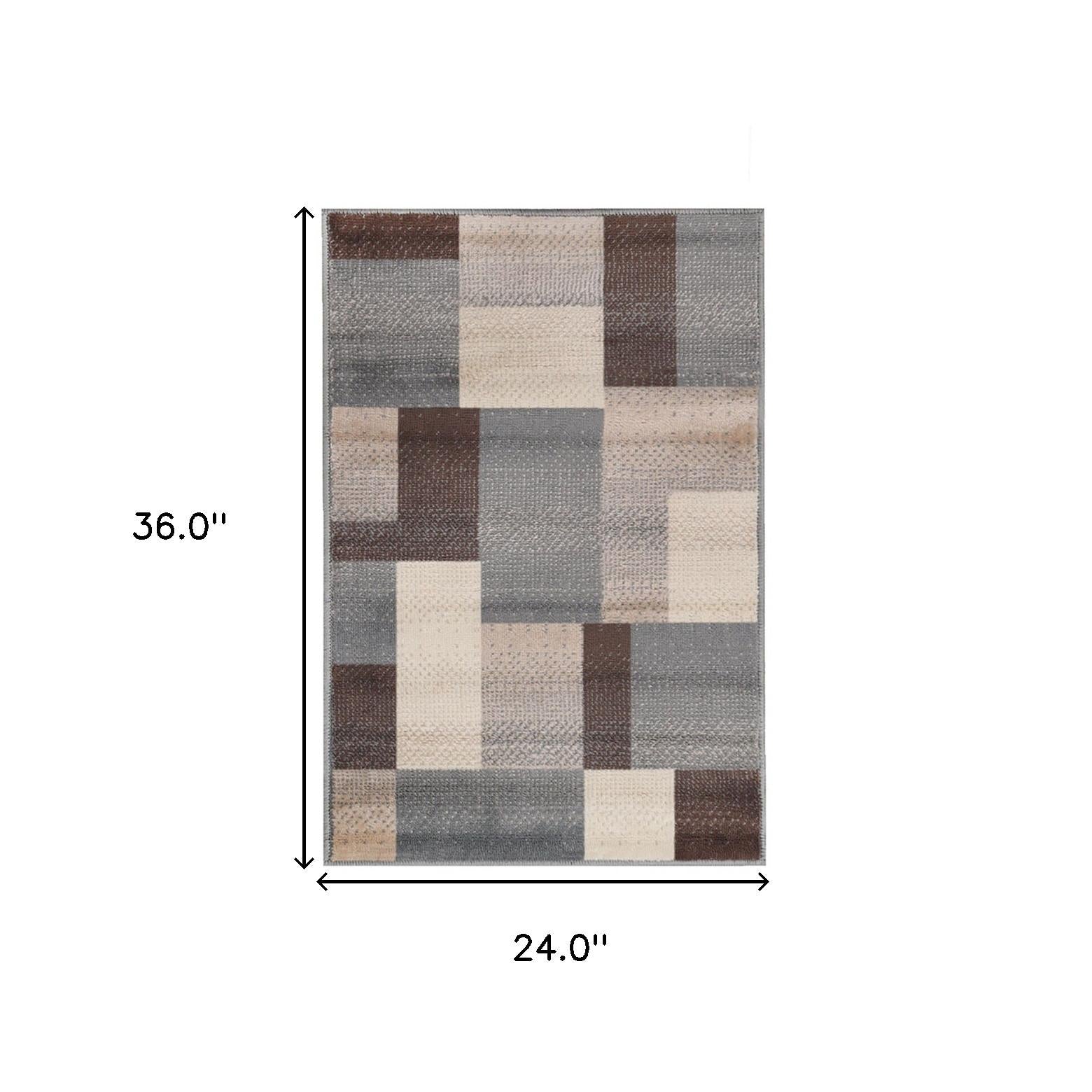 2' X 3' Grey Patchwork Power Loom Stain Resistant Area Rug