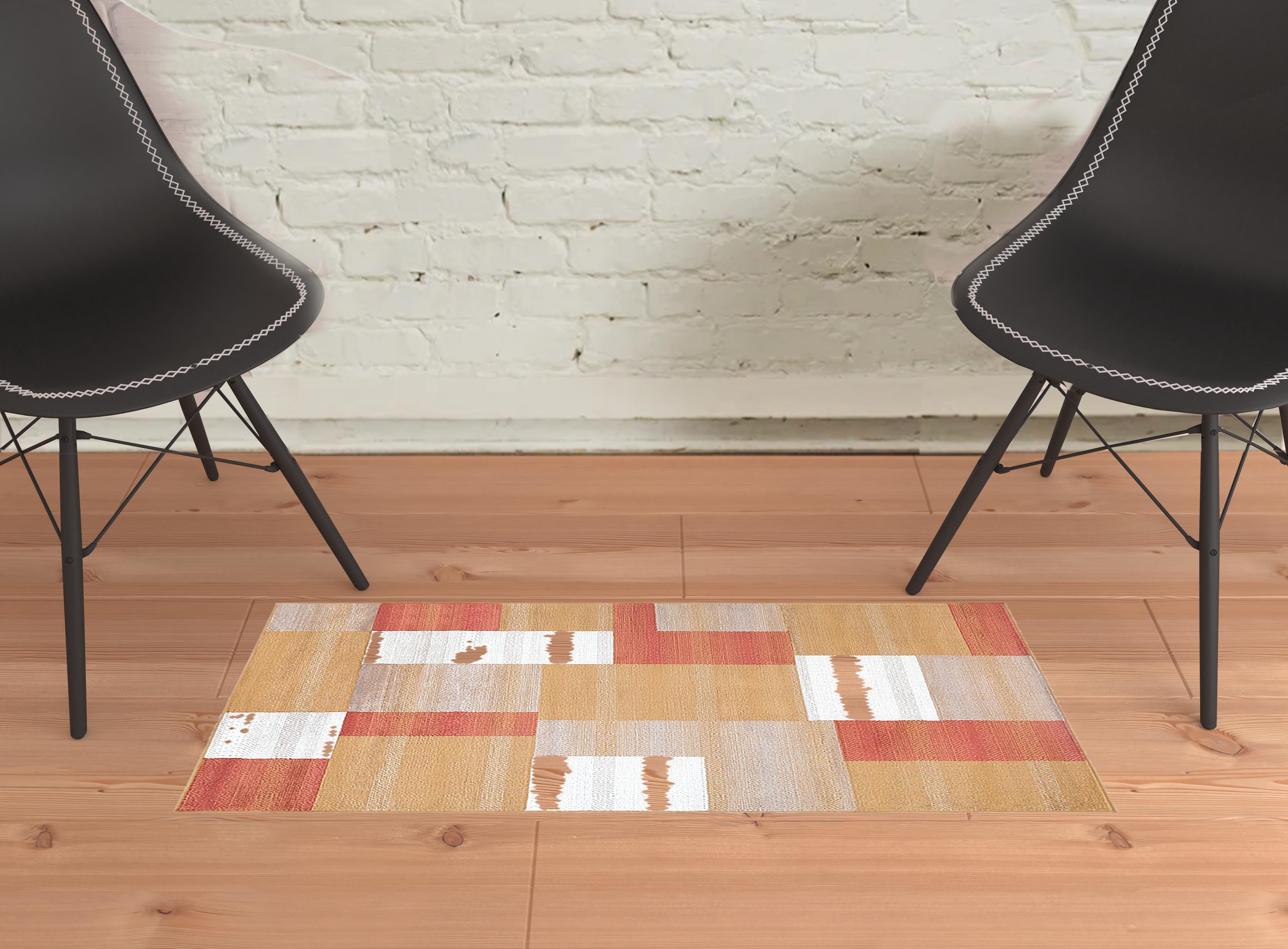 2' X 3' Terra Cotta Patchwork Power Loom Stain Resistant Area Rug