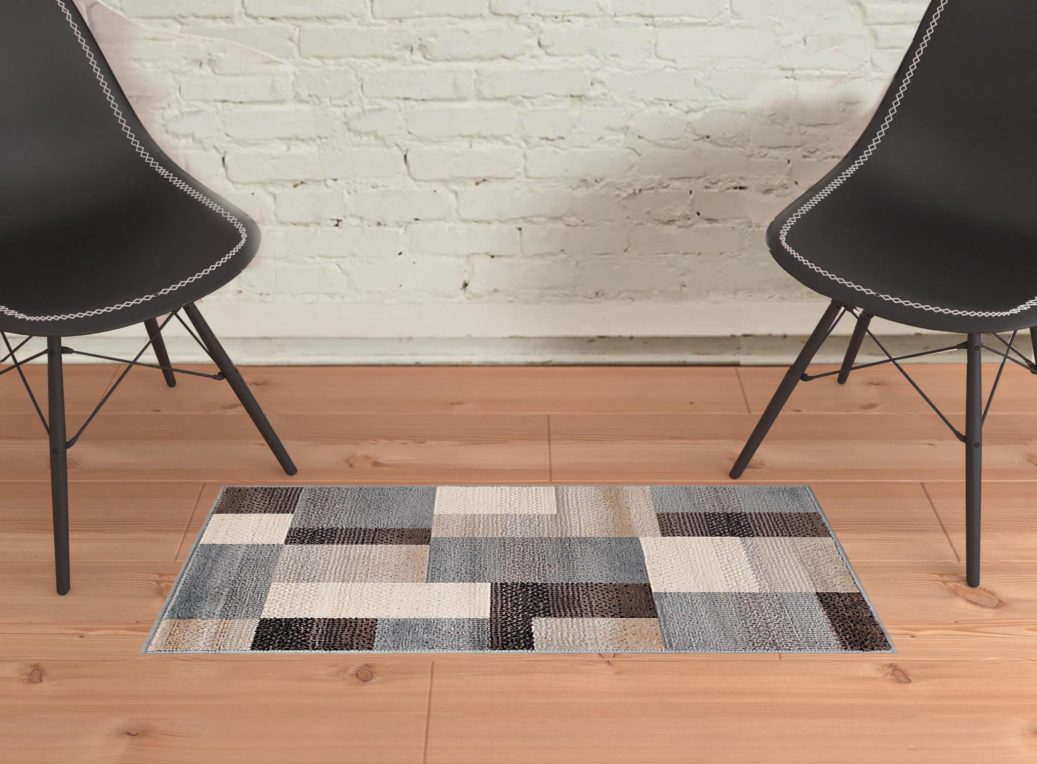 2' X 3' Grey-Brown Patchwork Power Loom Stain Resistant Area Rug