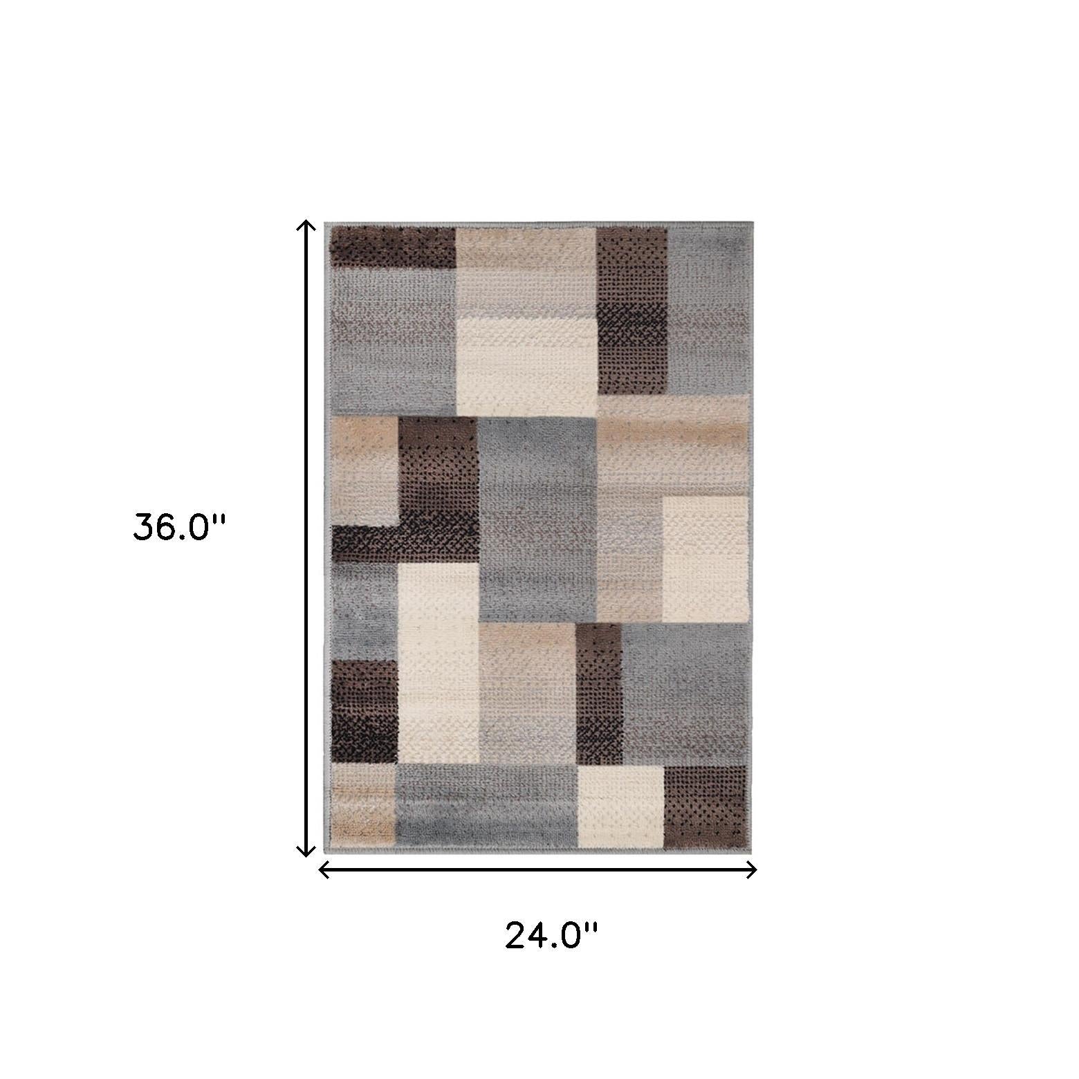 2' X 3' Grey-Brown Patchwork Power Loom Stain Resistant Area Rug