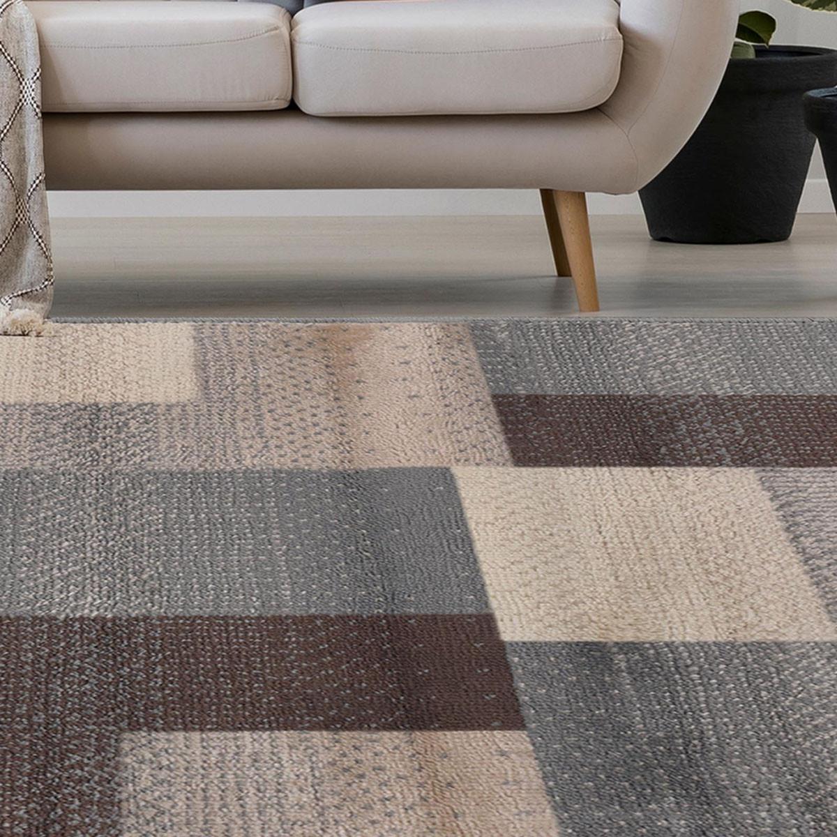 3' X 5' Grey Patchwork Power Loom Stain Resistant Area Rug