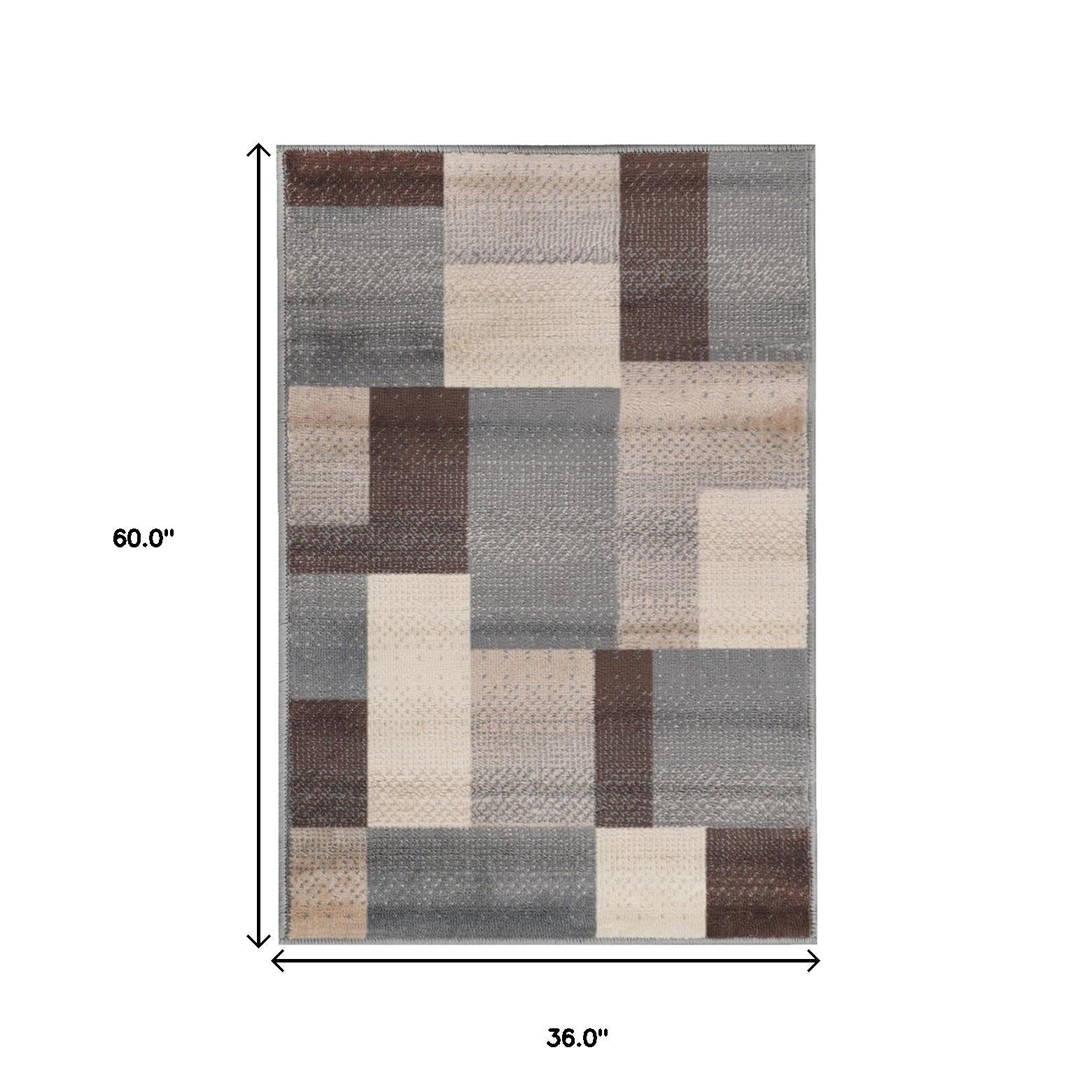 3' X 5' Grey Patchwork Power Loom Stain Resistant Area Rug