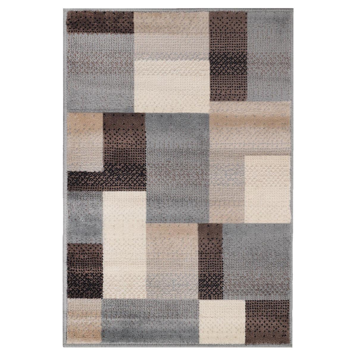 4' X 6' Grey-Brown Patchwork Power Loom Stain Resistant Area Rug