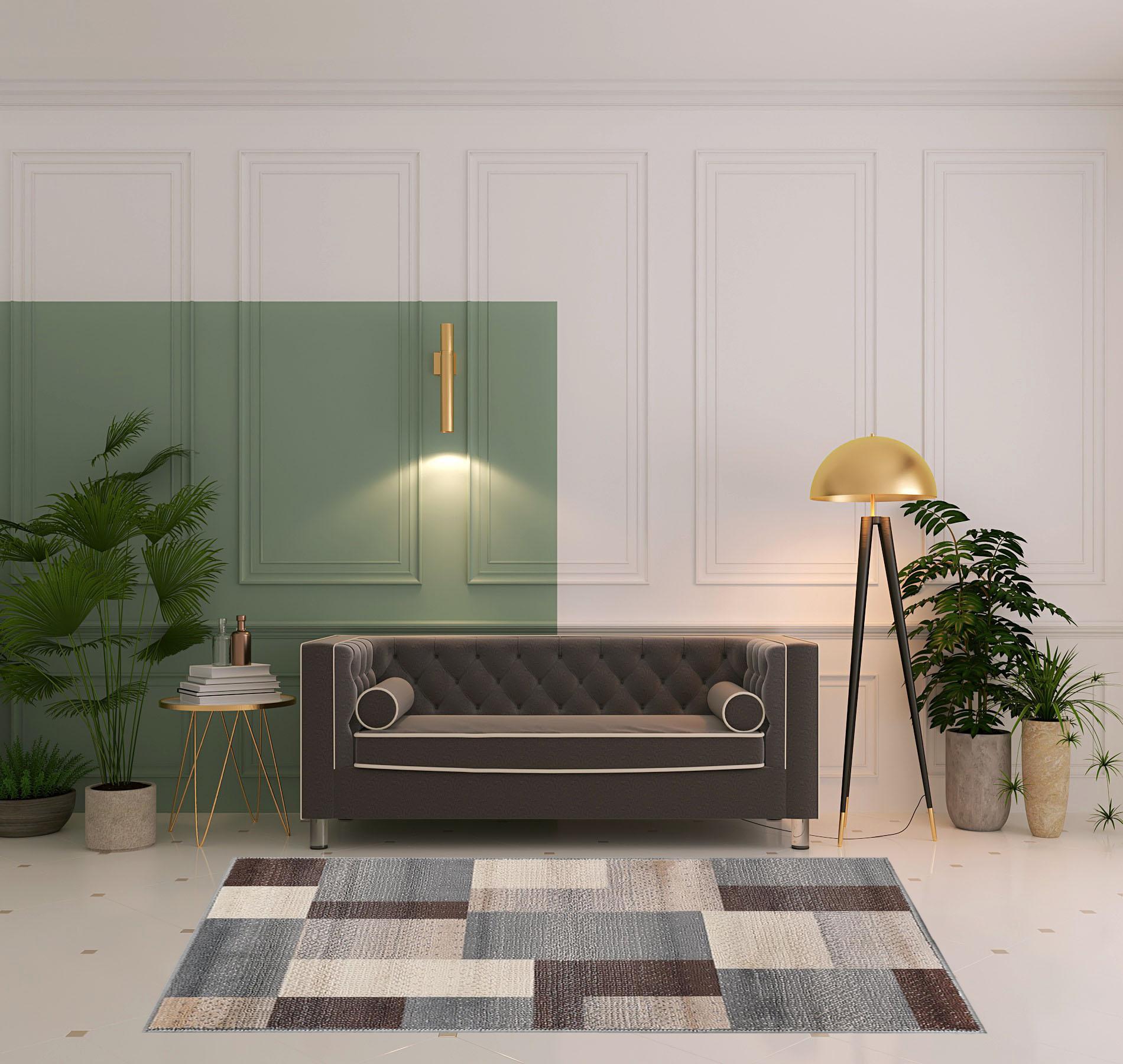 5' X 8' Grey Patchwork Power Loom Stain Resistant Area Rug Default Title