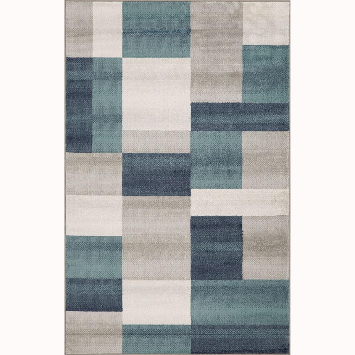 5' X 8' Teal And Gray Patchwork Power Loom Stain Resistant Area Rug Default Title