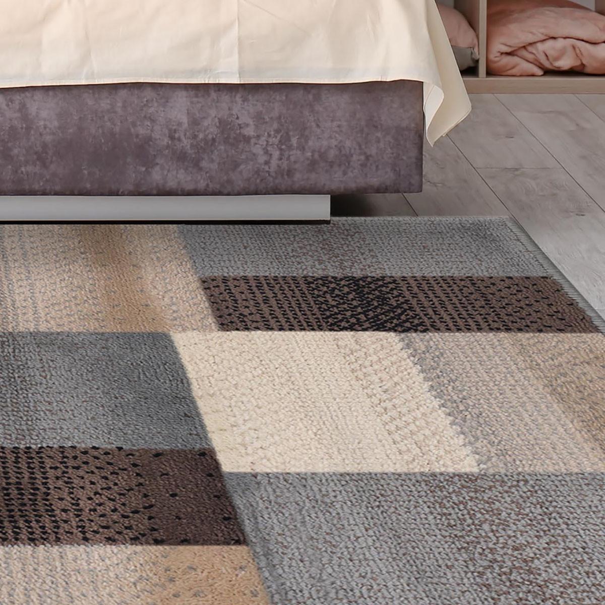 6' X 9' Grey-Brown Patchwork Power Loom Stain Resistant Area Rug