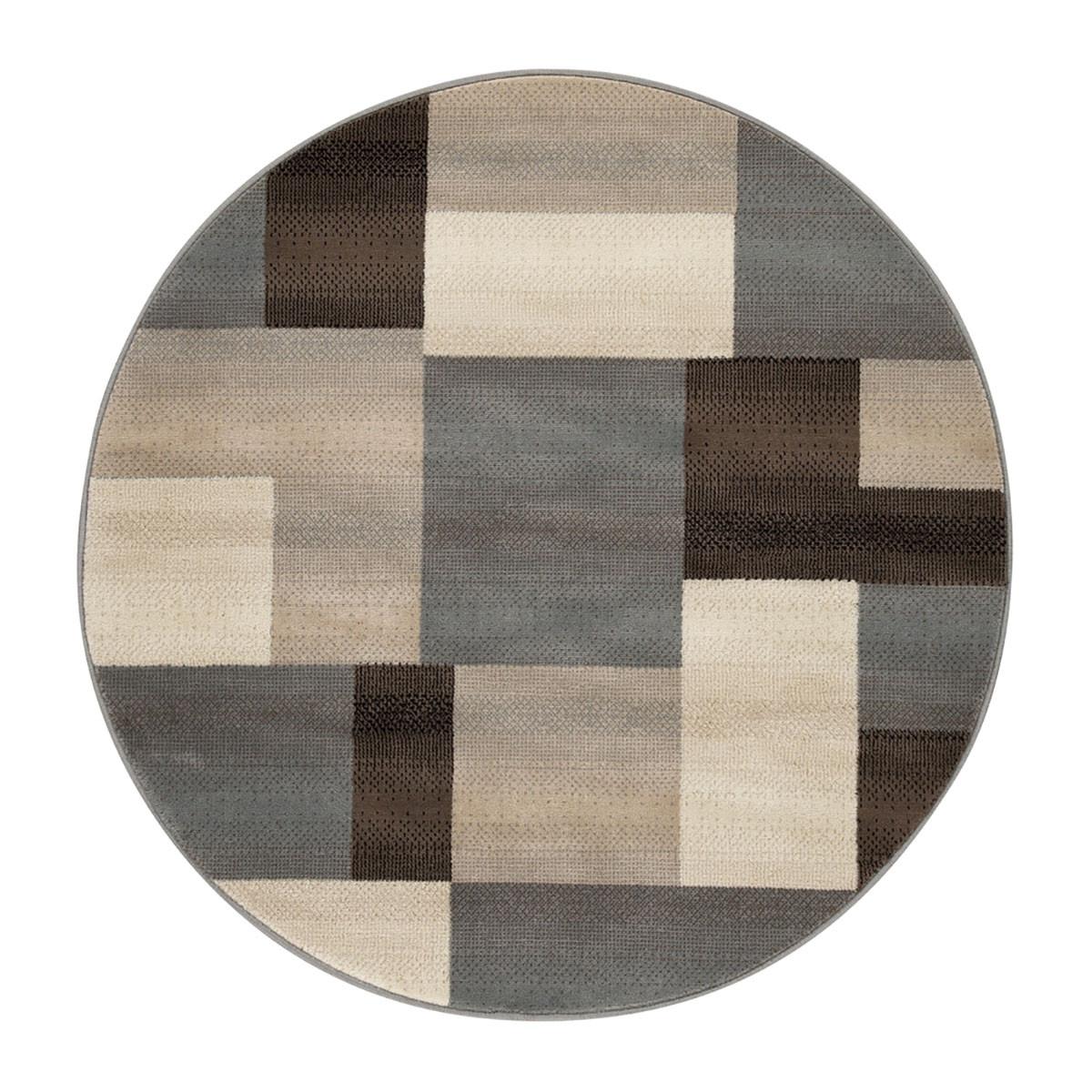8' Round Grey-Brown Round Patchwork Power Loom Stain Resistant Area Rug Default Title