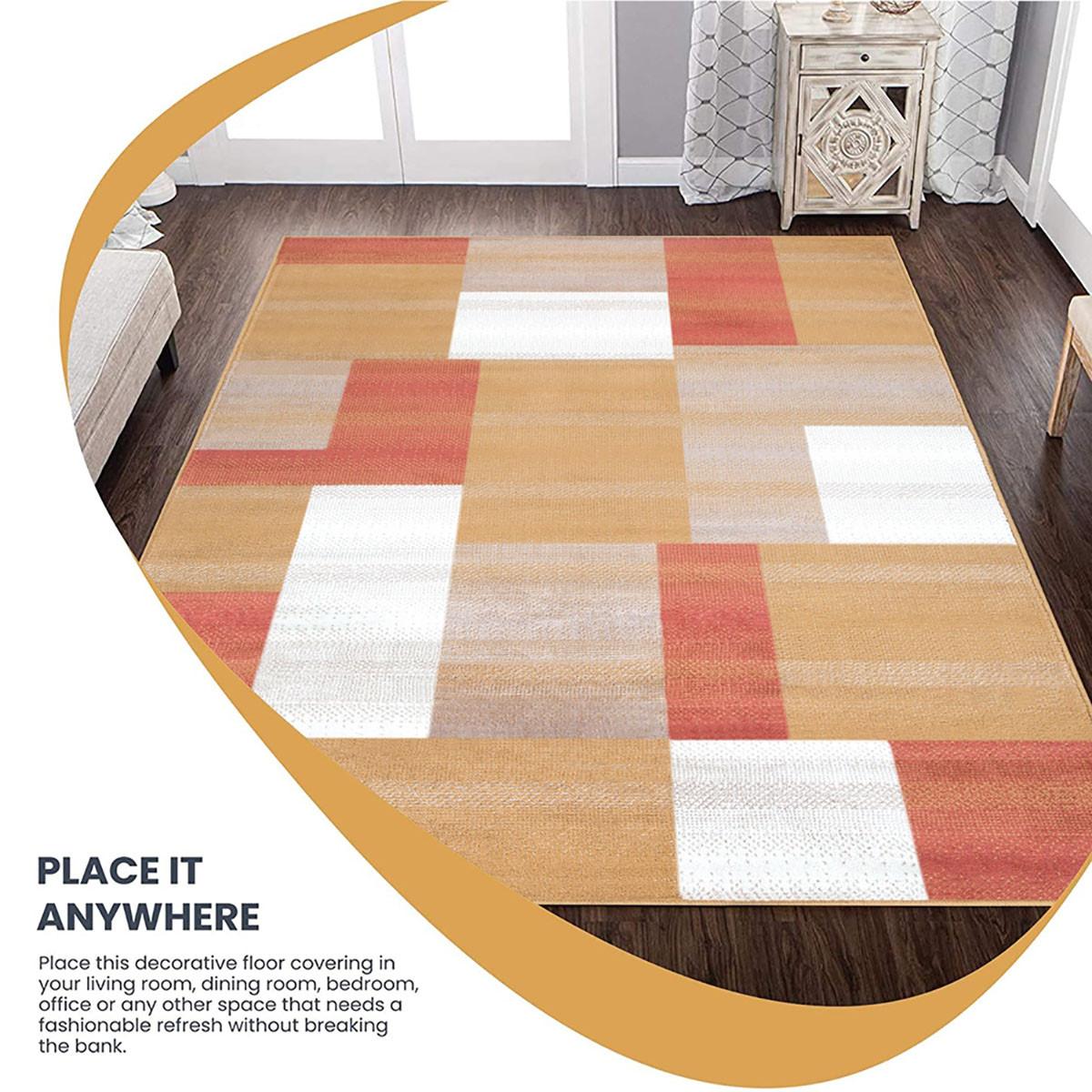 8' X 10' Terra Cotta Patchwork Power Loom Stain Resistant Area Rug