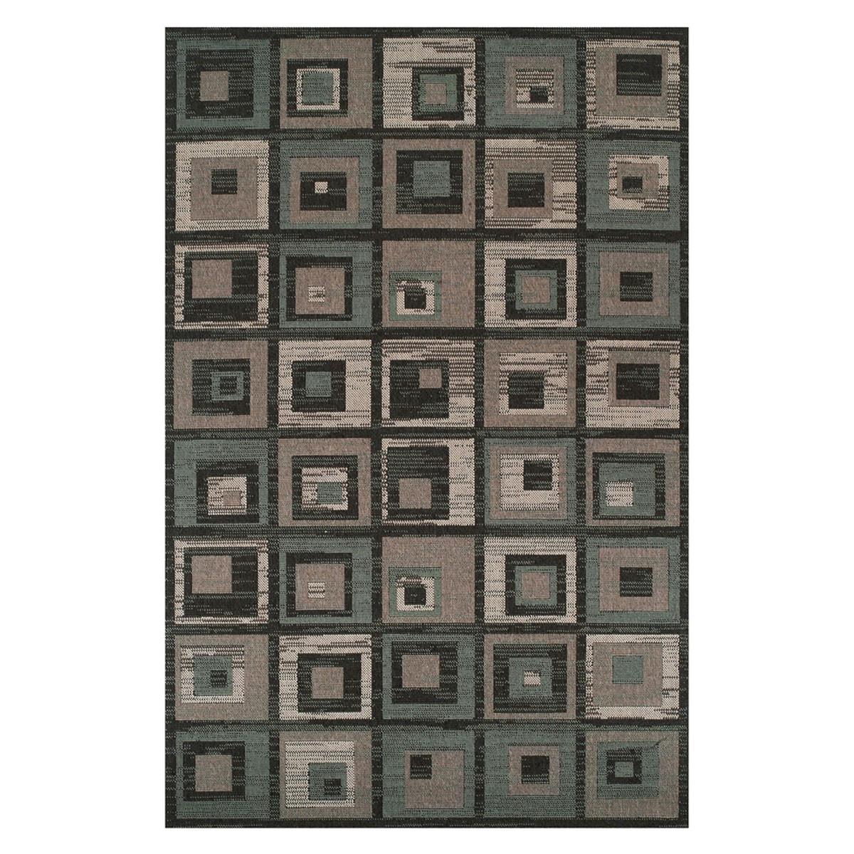 4' X 6' Color Block Beige And Teal Checkered Stain Resistant Area Rug Default Title