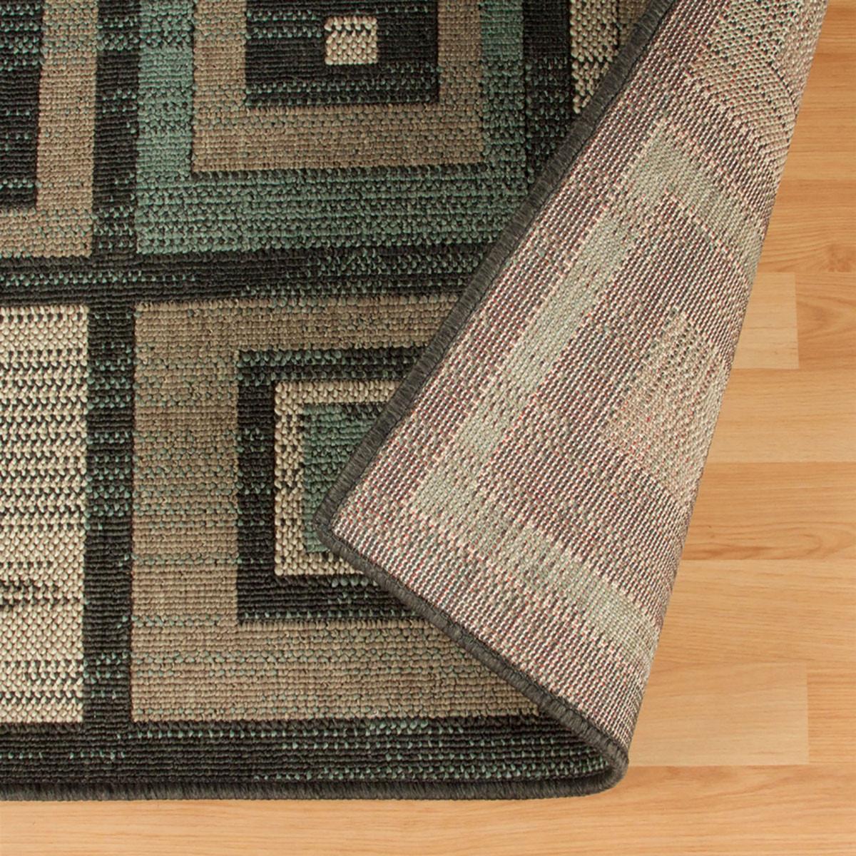 5' X 8' Color Block Beige And Teal Checkered Stain Resistant Area Rug