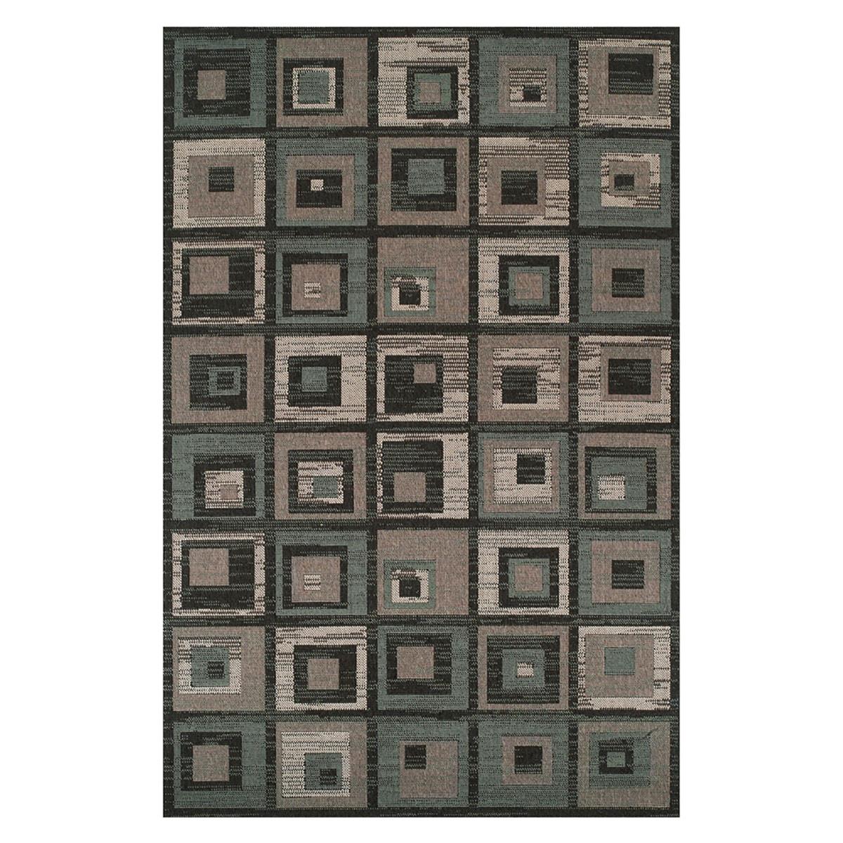 8' X 10' Color Block Beige And Teal Checkered Stain Resistant Area Rug Default Title