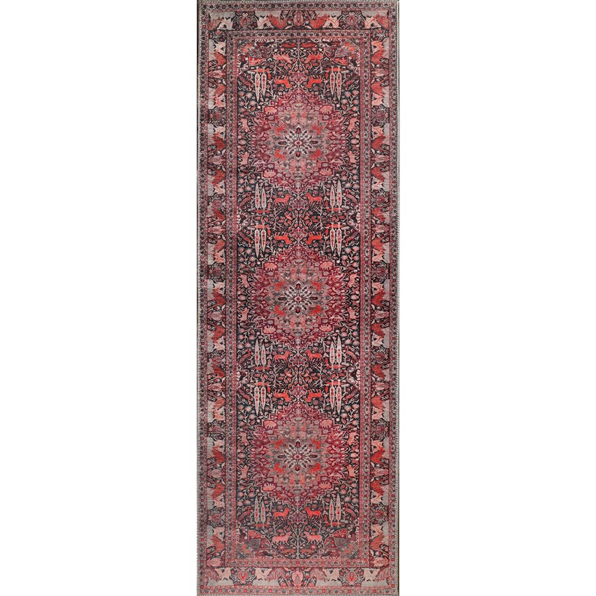 7' Garnet Red Medallion Stain Resistant Runner Rug Default Title