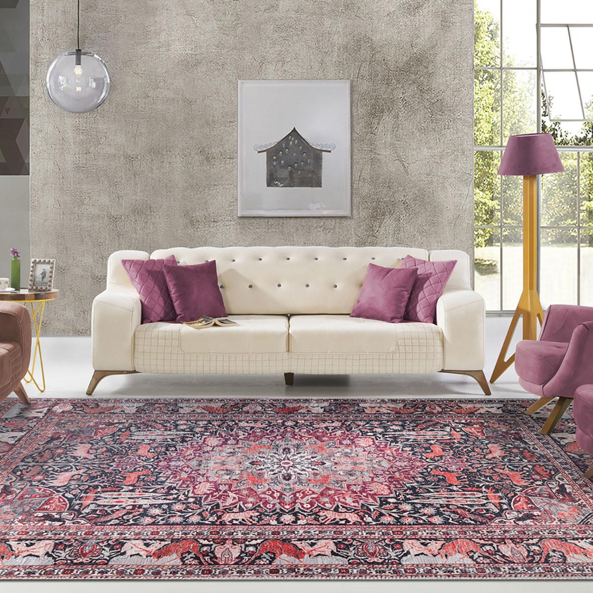 5' X 8' Garnet Red Medallion Stain Resistant Area Rug Default Title